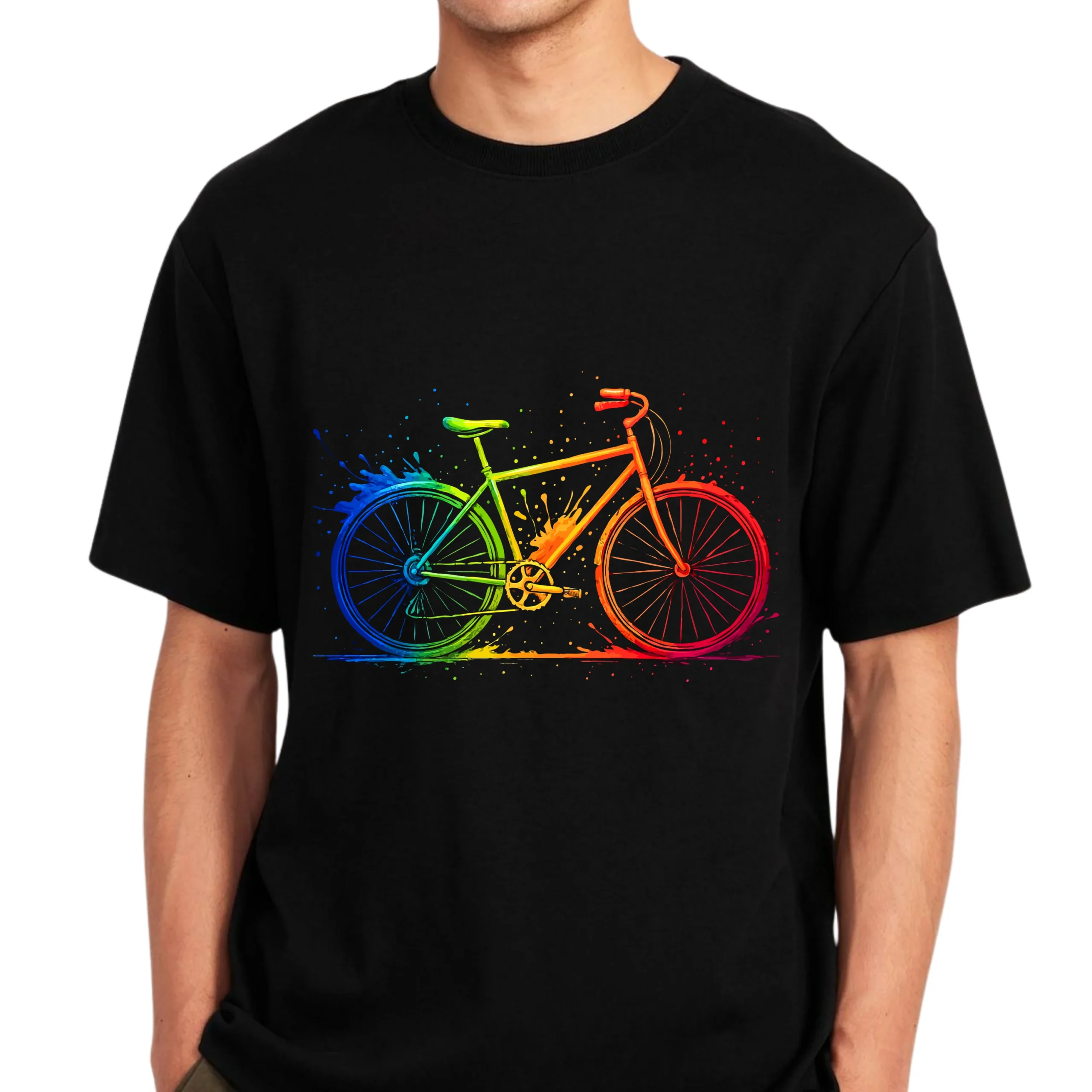 Rainbow Bicycle Paint Splash T-Shirt | Colorful Cycling Graphic Tee for Bike Lovers - Image 3