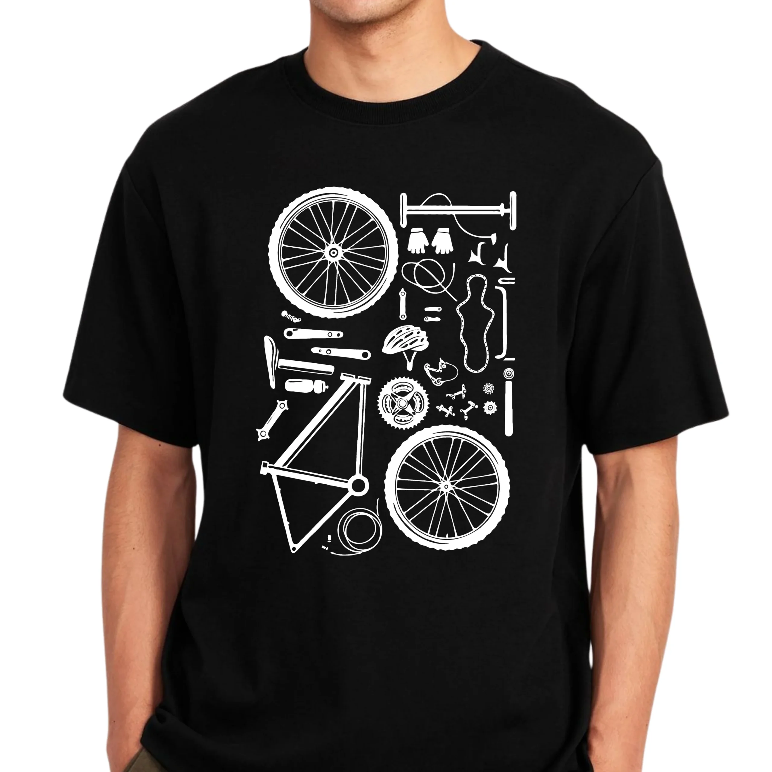 Bicycle Parts Graphic T-Shirt Cycling Blueprint Bike Components Tee for Cyclists - Image 3