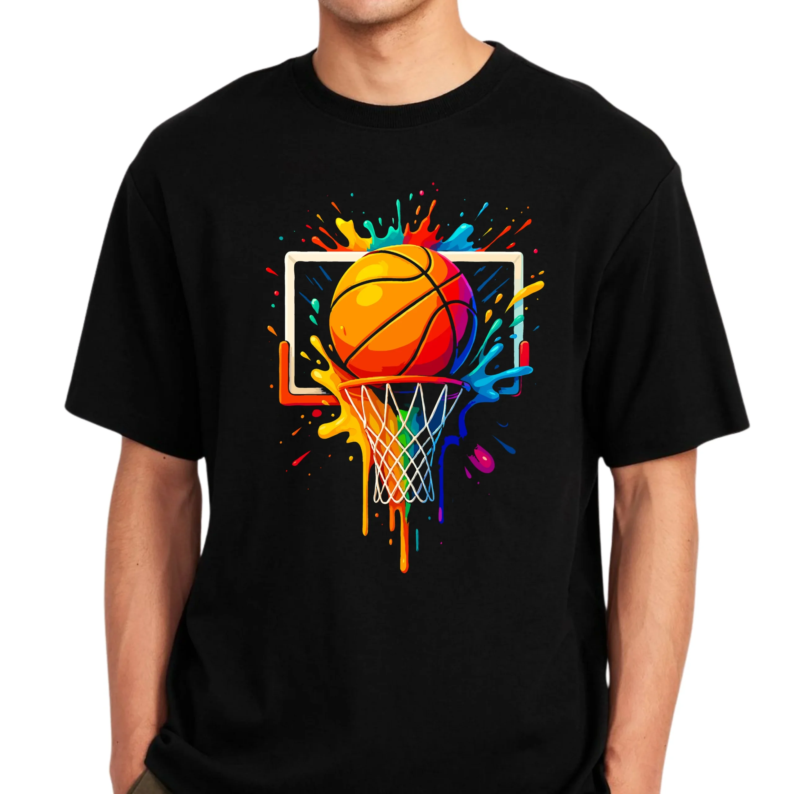 Color Splash Basketball T-Shirt | Artistic Basketball Hoop Graphic Tee - Image 3