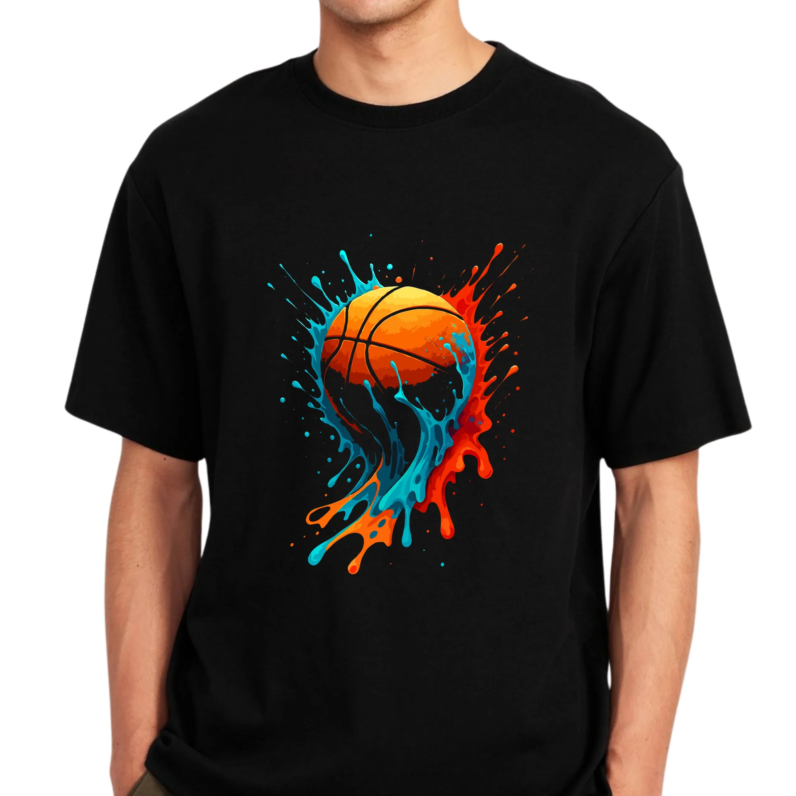 Basketball Splash T-Shirt | Colorful Paint Splash Basketball Graphic Tee - Image 3