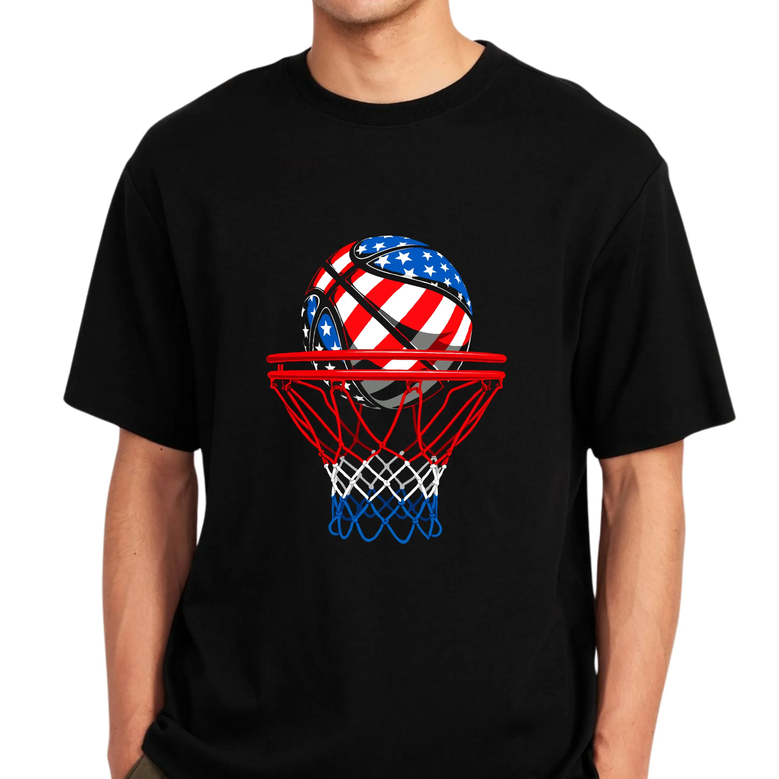 USA Flag Basketball T Shirt | Patriotic Basketball Hoop Graphic Tee - Image 3