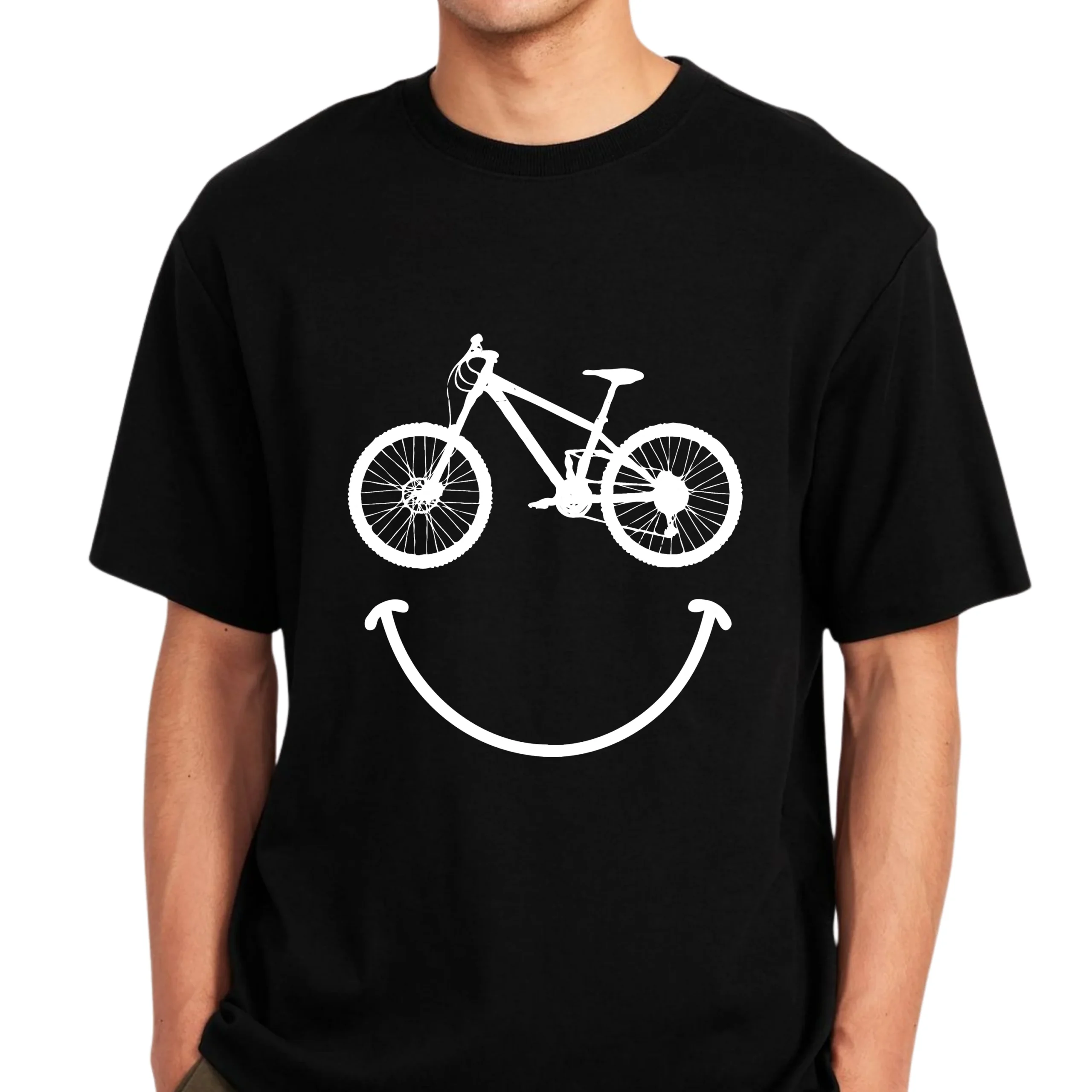 Smiley Bicycle T-Shirt | Minimal Cycling Happy Face Graphic Tee - Image 3