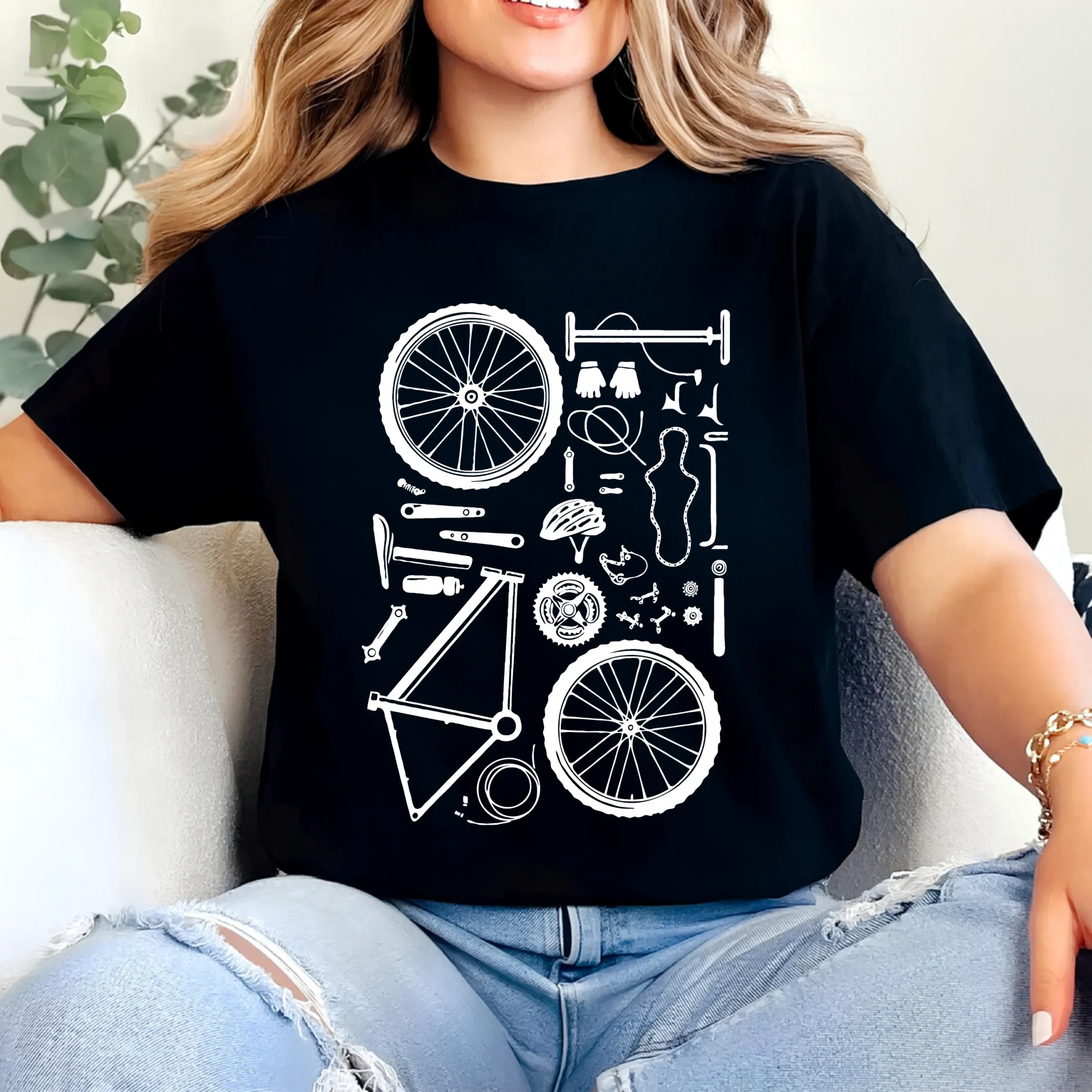 Bicycle Parts Graphic T-Shirt Cycling Blueprint Bike Components Tee for Cyclists - Image 2