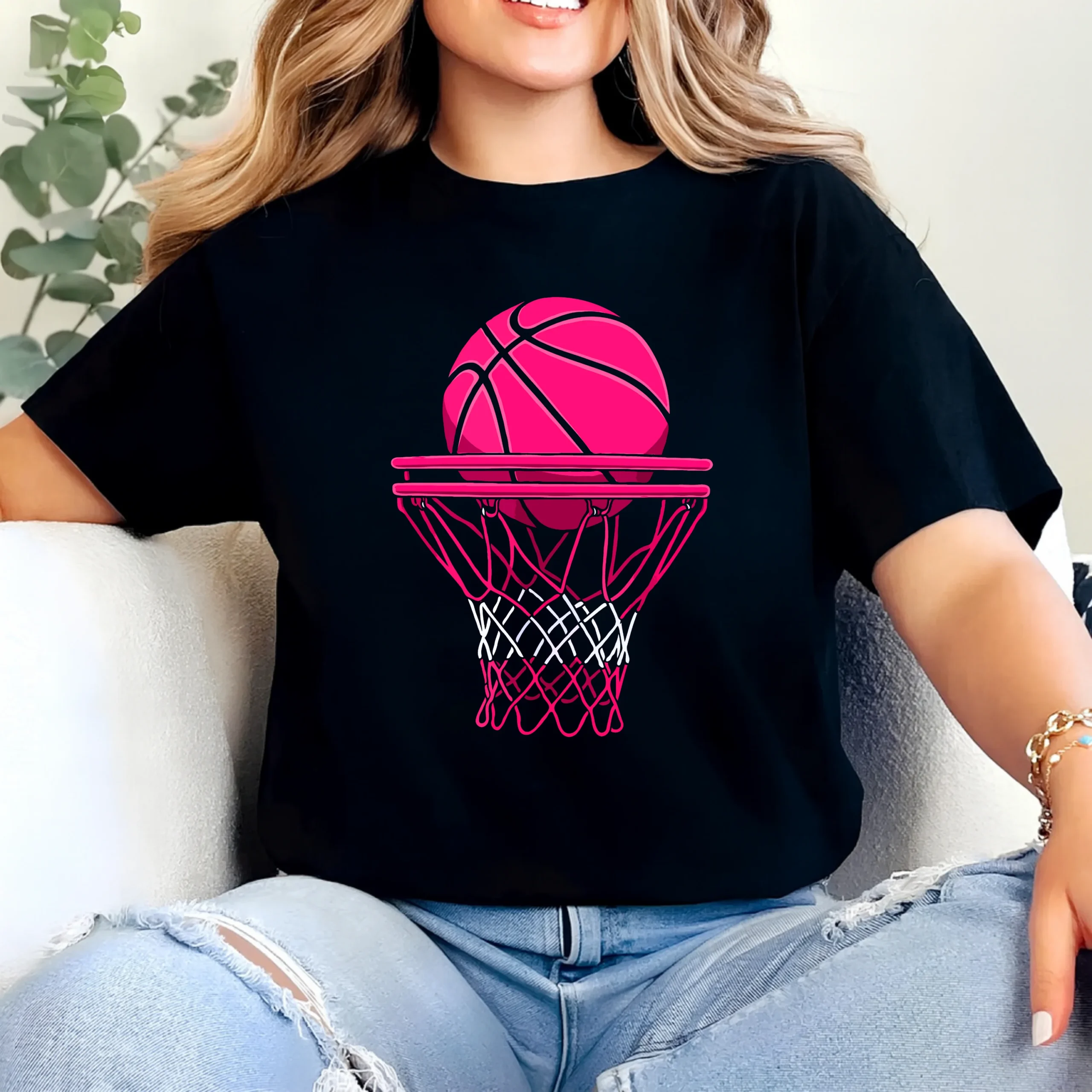 Pink Basketball Hoop Shirt | Aesthetic Basketball T-Shirt for Girls & Women - Image 2