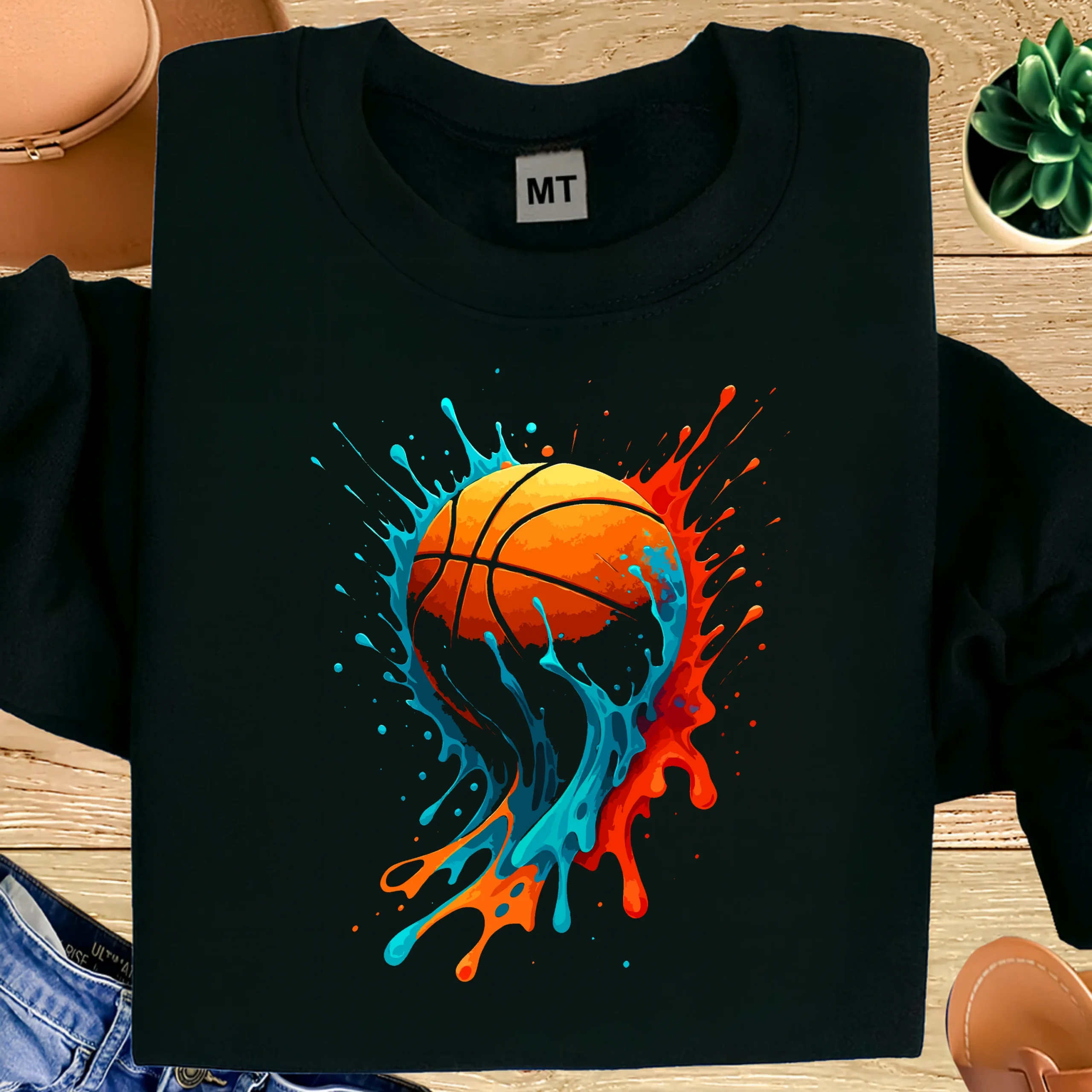 Basketball Splash T-Shirt | Colorful Paint Splash Basketball Graphic Tee