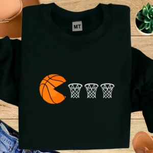 Pac Man Basketball T Shirt | Funny Basketball Hoop Graphic Tee