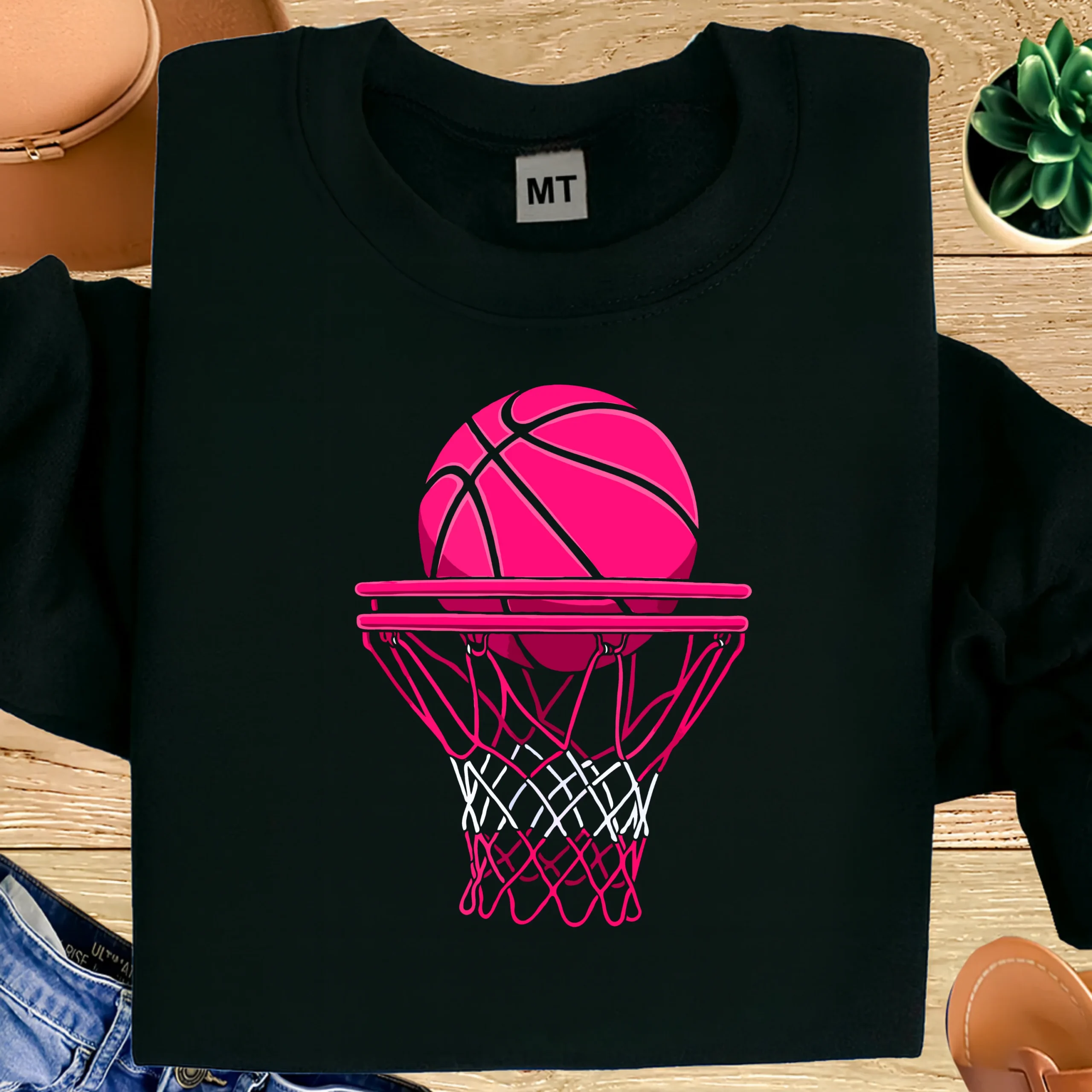 Pink Basketball Hoop Shirt | Aesthetic Basketball T-Shirt for Girls & Women