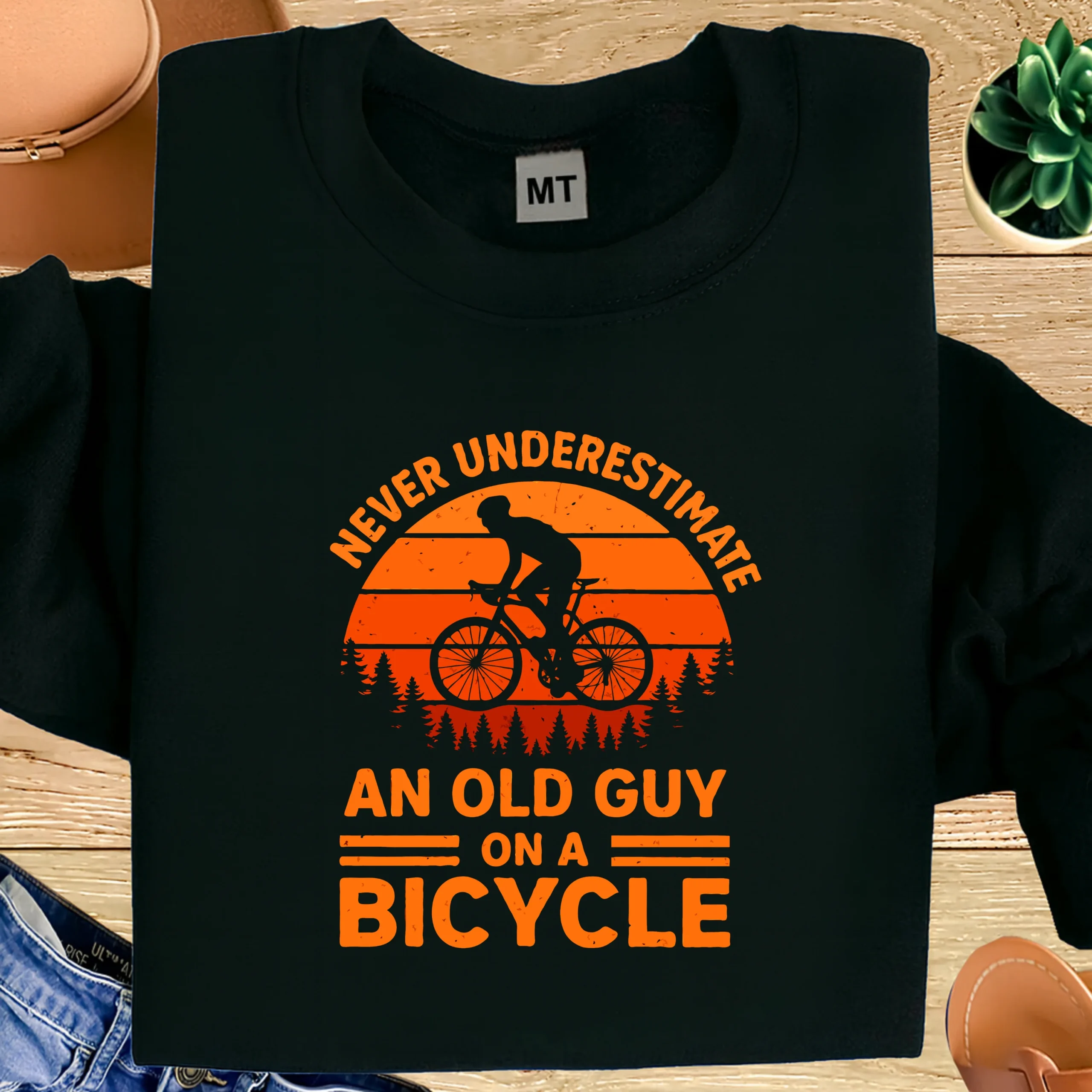 Never Underestimate an Old Guy on a Bicycle T-Shirt | Funny Cycling Tee