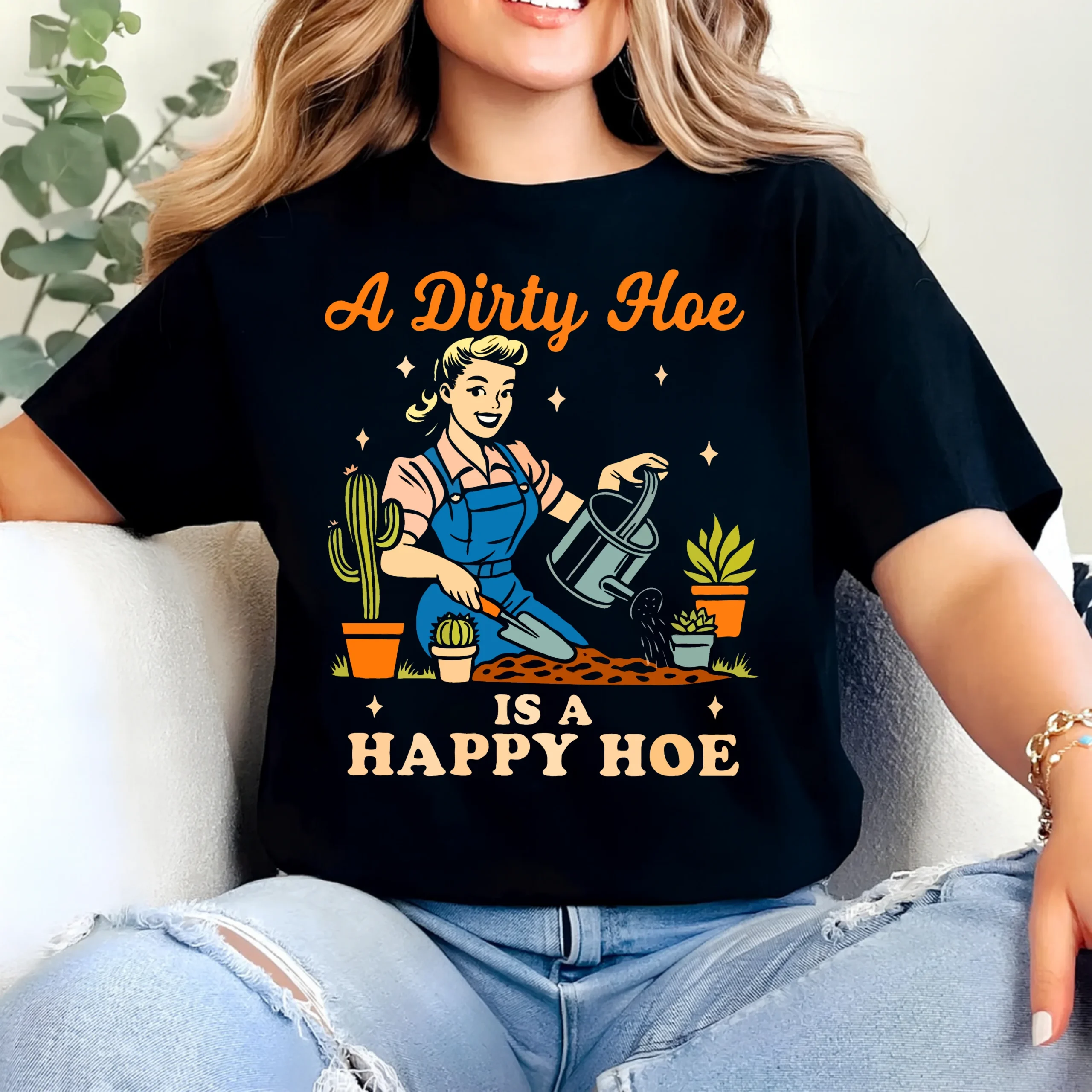 A Dirty Hoe Is A Happy Hoe T-Shirt | Funny Gardening Shirt for Garden Lovers - Image 4
