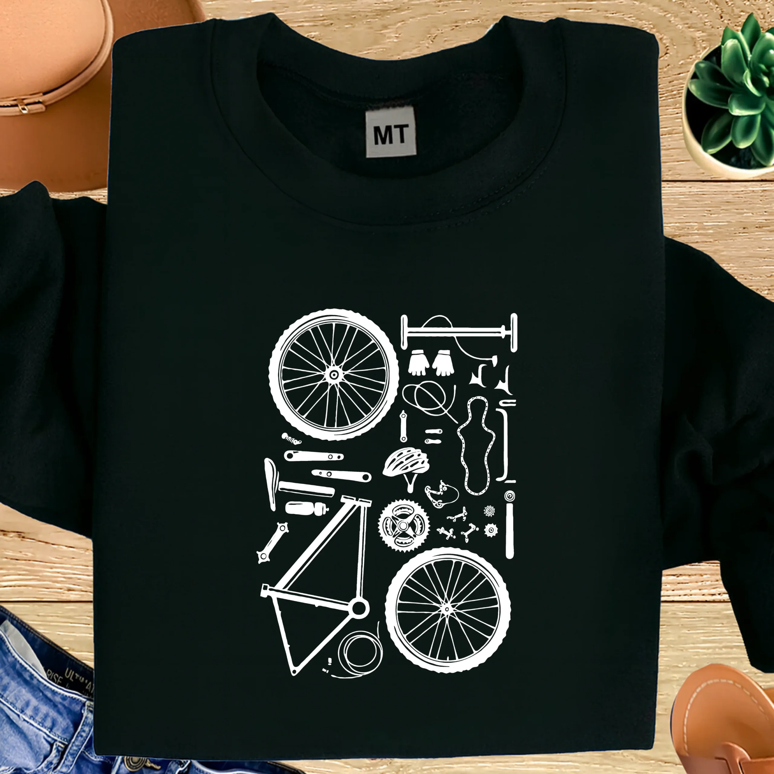 Bicycle Parts Graphic T-Shirt Cycling Blueprint Bike Components Tee for Cyclists
