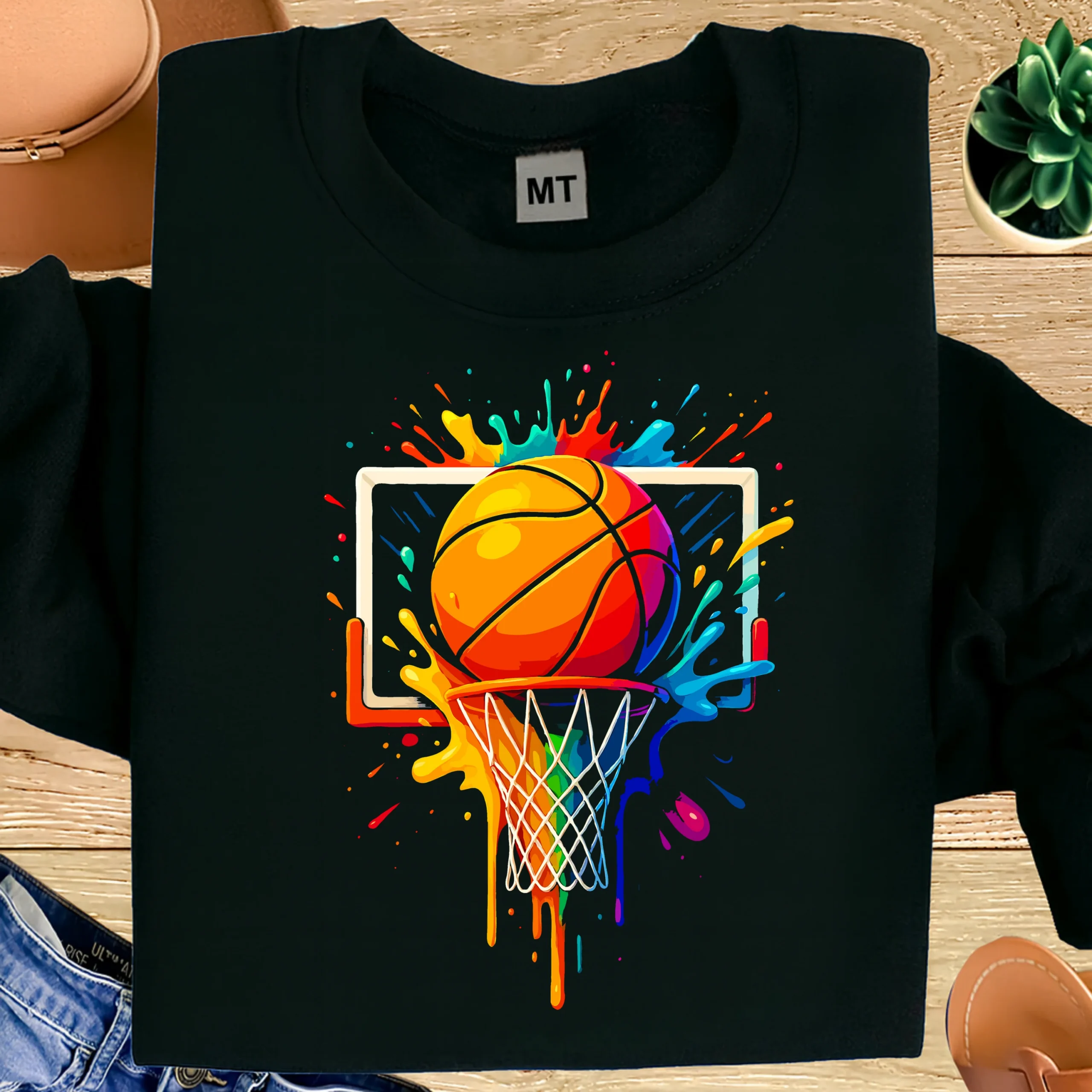 Color Splash Basketball T-Shirt | Artistic Basketball Hoop Graphic Tee