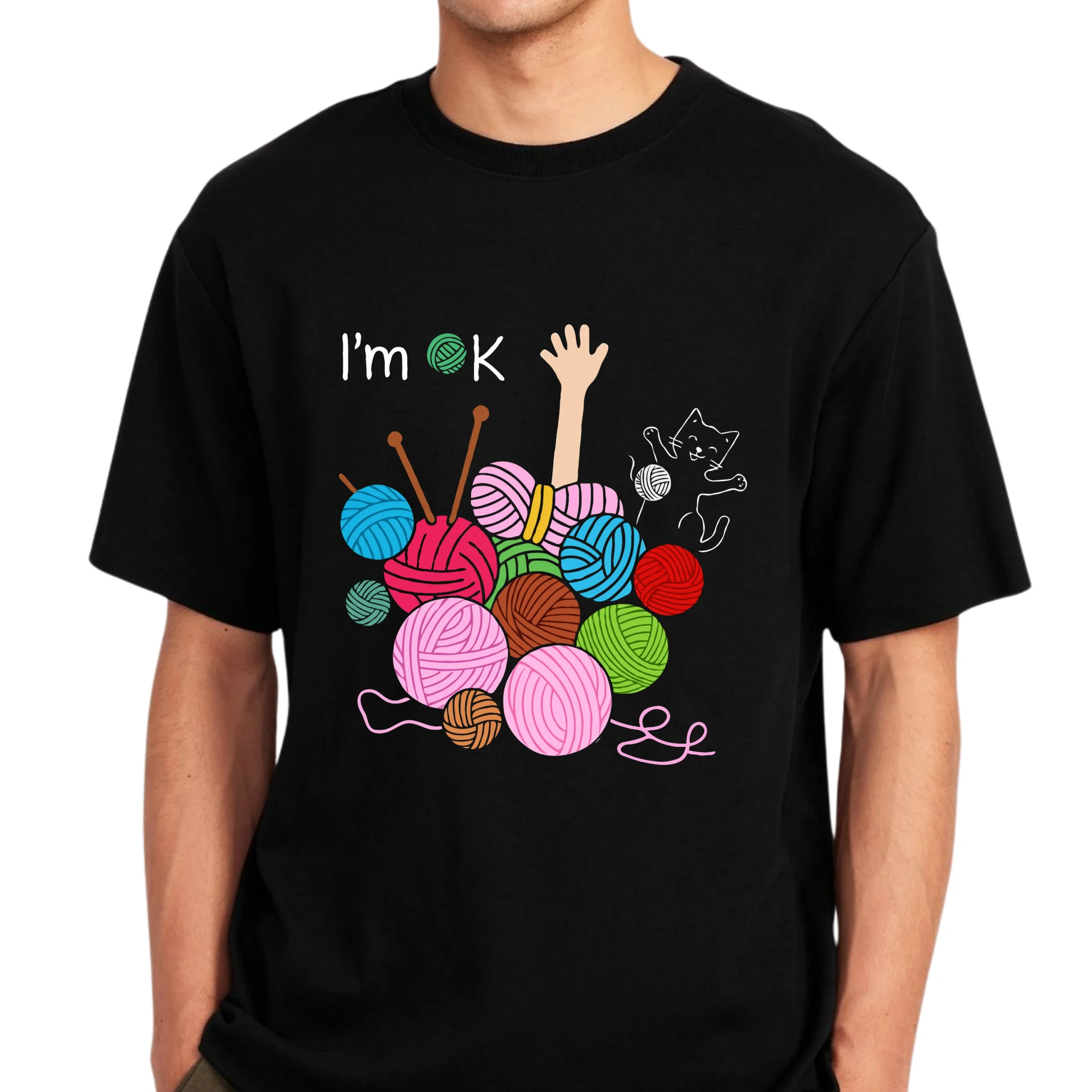 I’m OK Crochet T-Shirt | Funny Yarn Lover Knitting Tee - Image 4