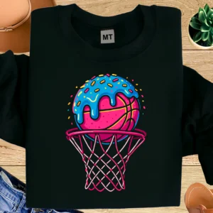 Donut Basketball T-Shirt  Funny Sweet Basketball Hoop Graphic Tee