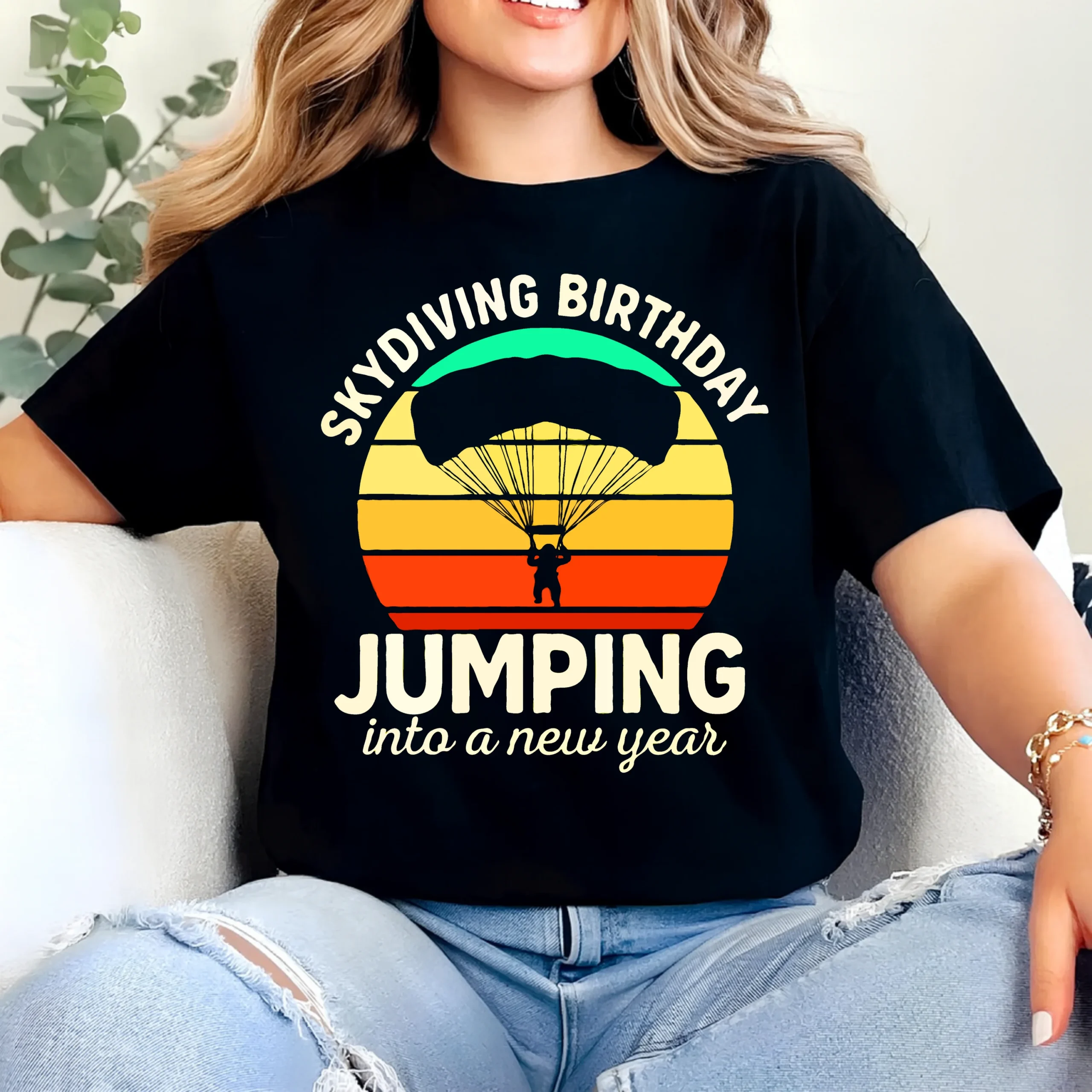 Skydiving Birthday Jumping Into a New Year T-Shirt | Cotton Tee UAE - Image 4