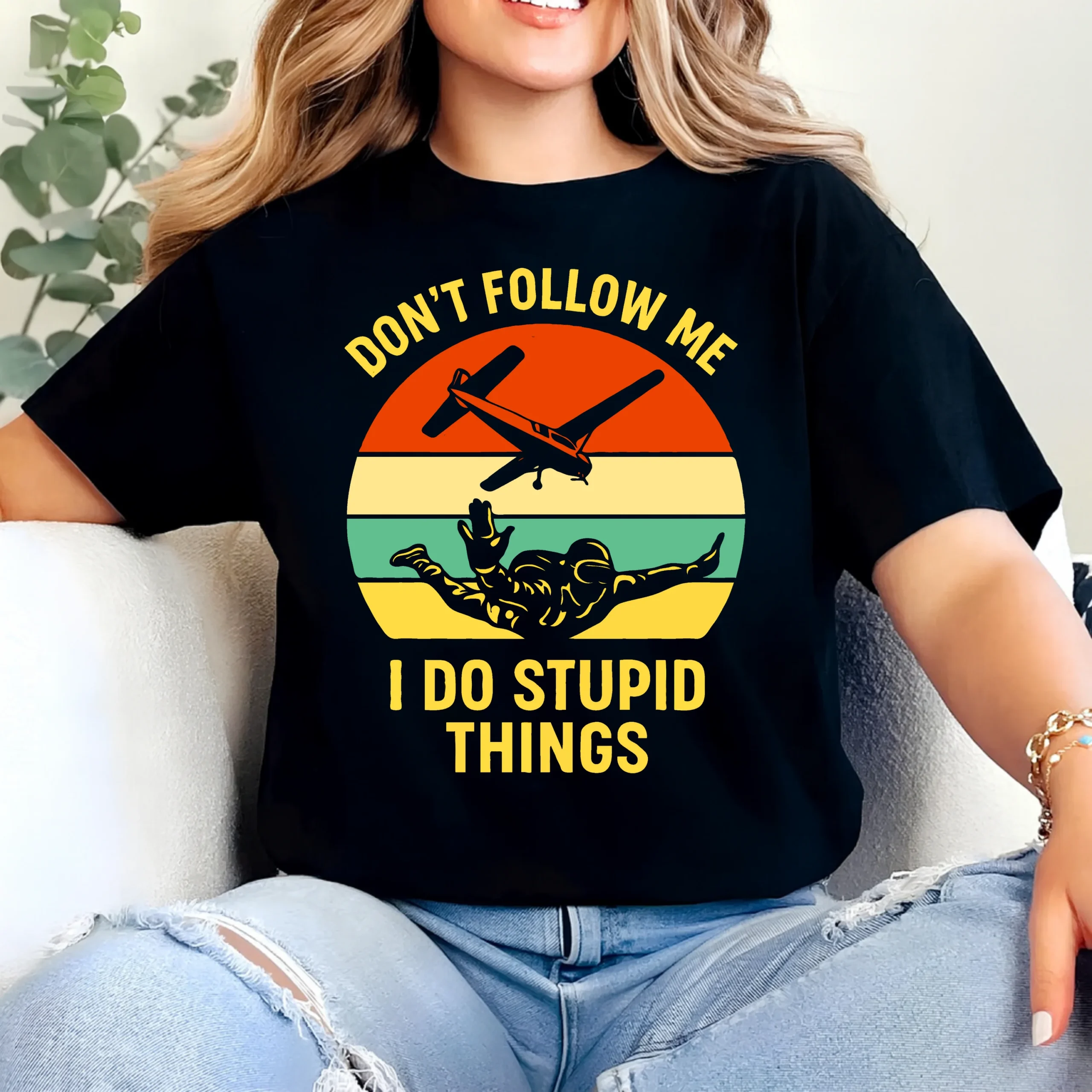 Don’t Follow Me I Do Stupid Things Skydiving T-Shirt | Cotton Tee UAE - Image 3