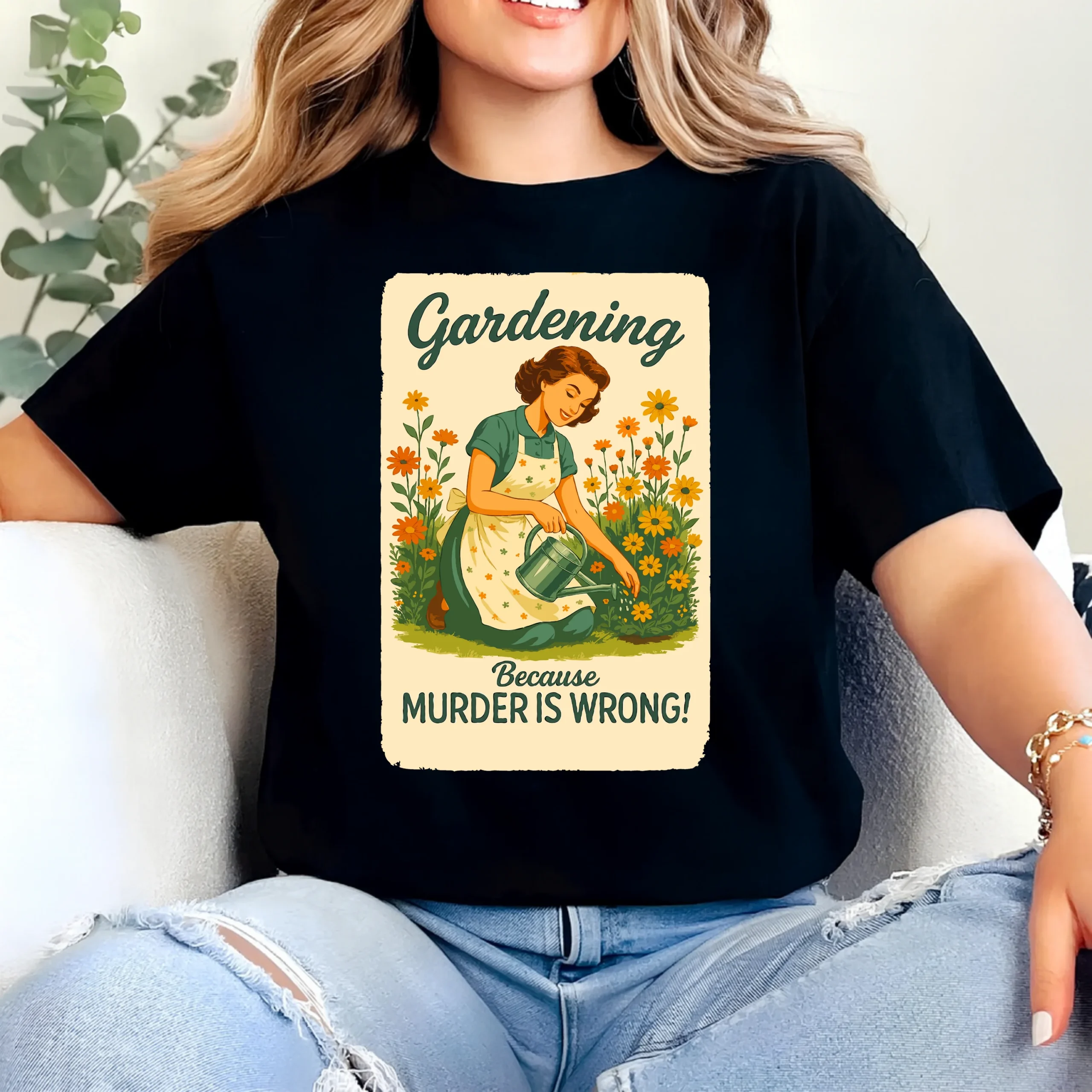 Gardening Because Murder Is Wrong T-Shirt | Funny Gardening Humor Shirt - Image 2