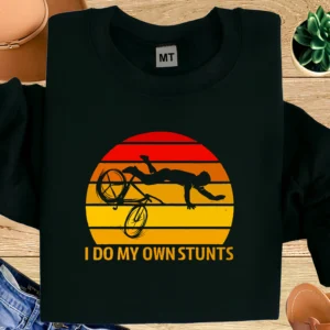 I Do My Own Stunts Cycling T-Shirt | Funny Bicycle Crash Graphic Tee for Cyclists
