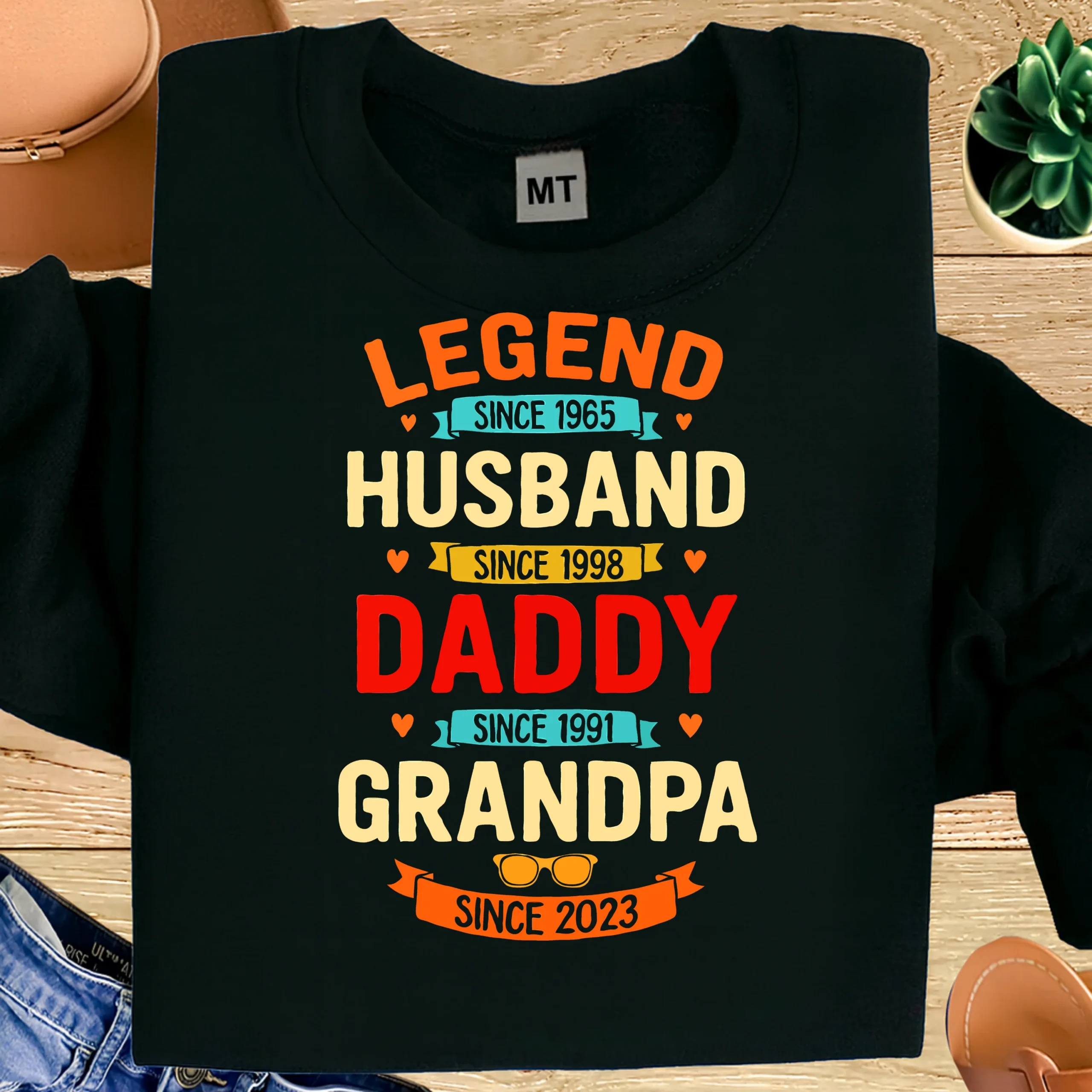 “Legend Husband Daddy Grandpa” printed cotton T-shirt celebrating family roles. Soft, breathable fabric with durable print. Perfect gift in UAE.