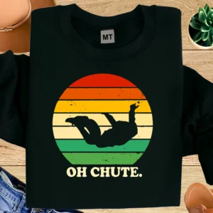 Oh Chute funny skydiving T-shirt with vintage retro design. Made from premium cotton. Perfect for skydivers and adventure lovers in UAE.