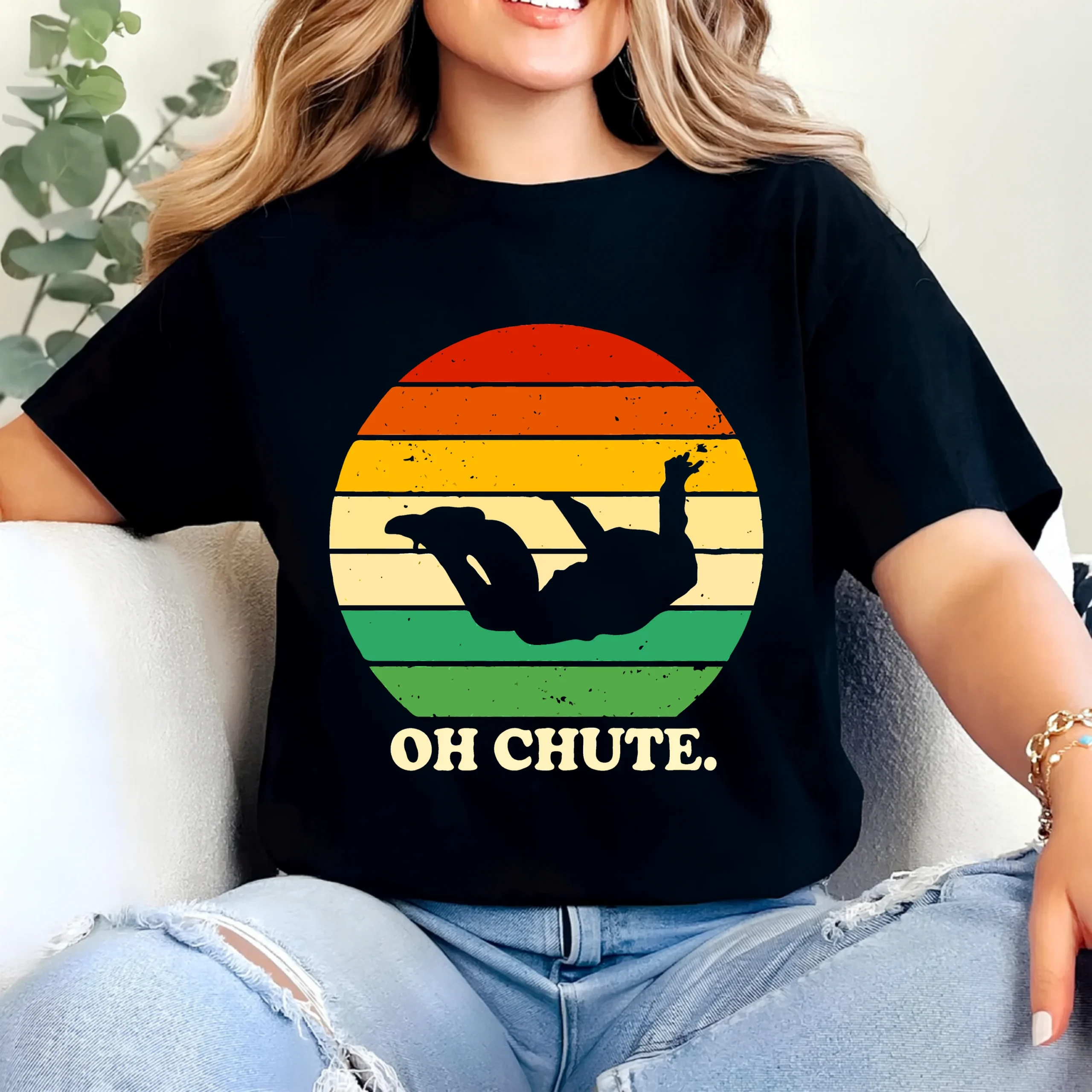 Oh Chute Funny Skydiving T-Shirt | Vintage Cotton Tee UAE - Image 3