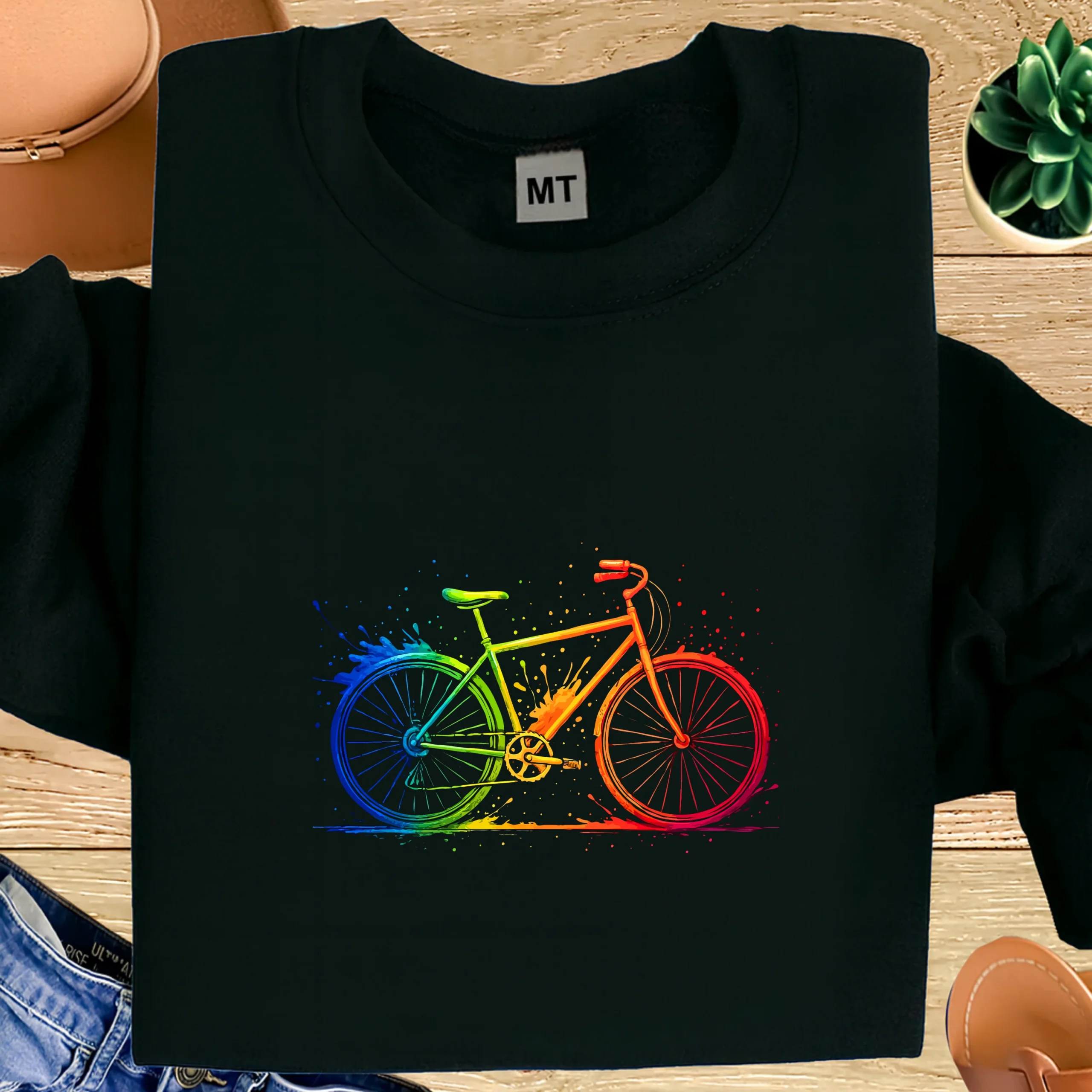 Rainbow Bicycle Paint Splash T-Shirt | Colorful Cycling Graphic Tee for Bike Lovers