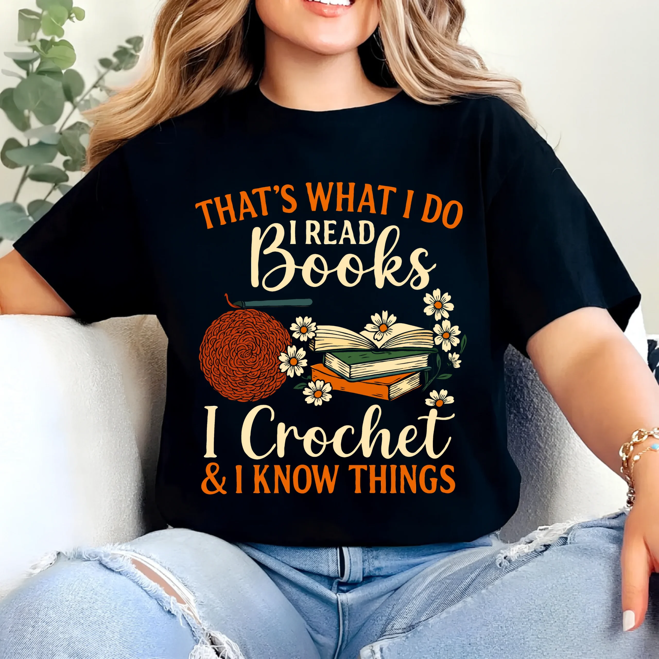 That’s What I Do I Read Books I Crochet T-Shirt | Book Lover Crochet Tee - Image 4