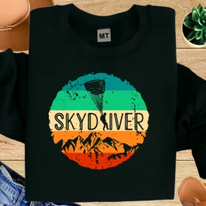 Skydiver skydiving T-shirt made from premium cotton. Adventure-inspired graphic print. Perfect for skydivers and thrill seekers in UAE.