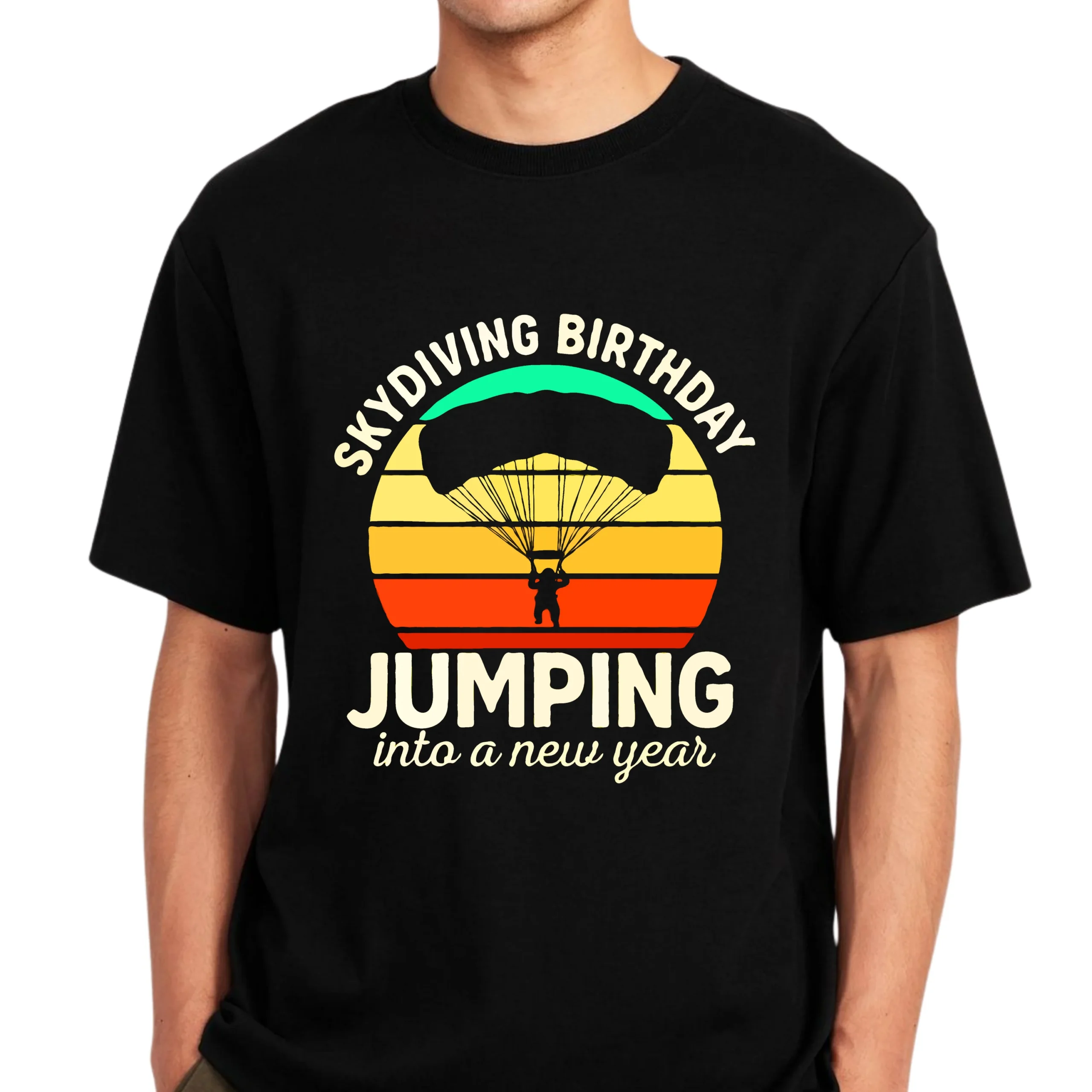 Skydiving Birthday Jumping Into a New Year T-Shirt | Cotton Tee UAE - Image 2