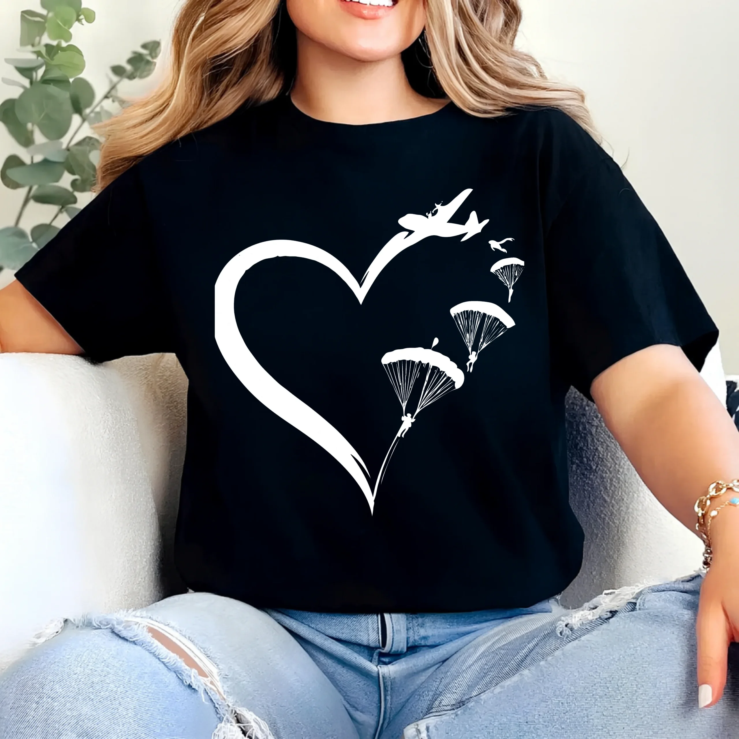 Heart Shape Skydiving Love T-Shirt | Adventure Cotton Tee UAE - Image 2