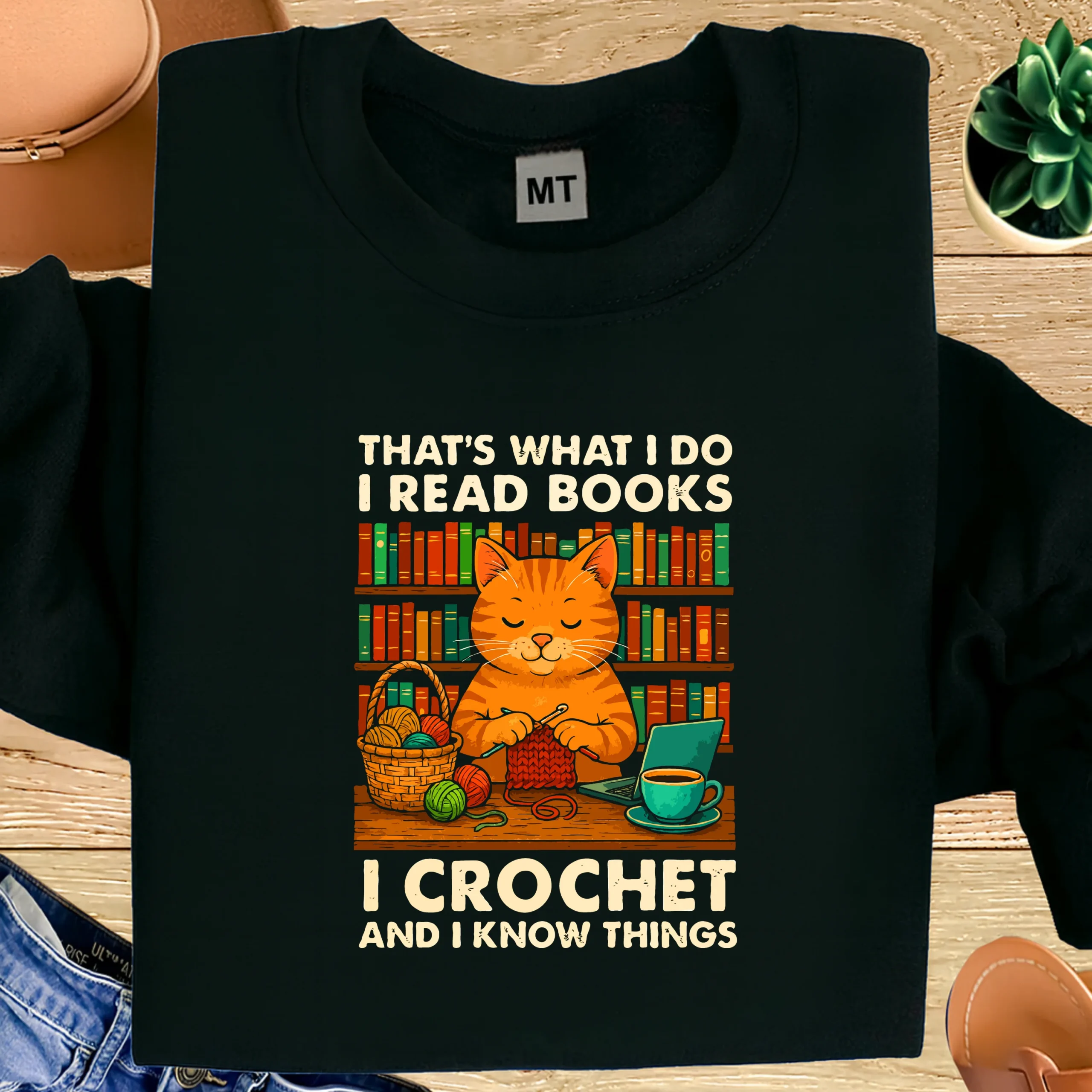 That’s What I Do I Read Books I Crochet T-shirt made from premium cotton. Cute crochet cat design. Perfect for book & crochet lovers in UAE.