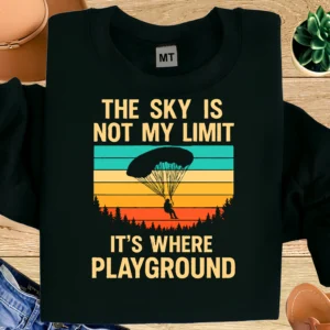 The Sky Is Not My Limit skydiving T-shirt made from premium cotton. Inspirational adventure design. Perfect for skydivers in UAE.