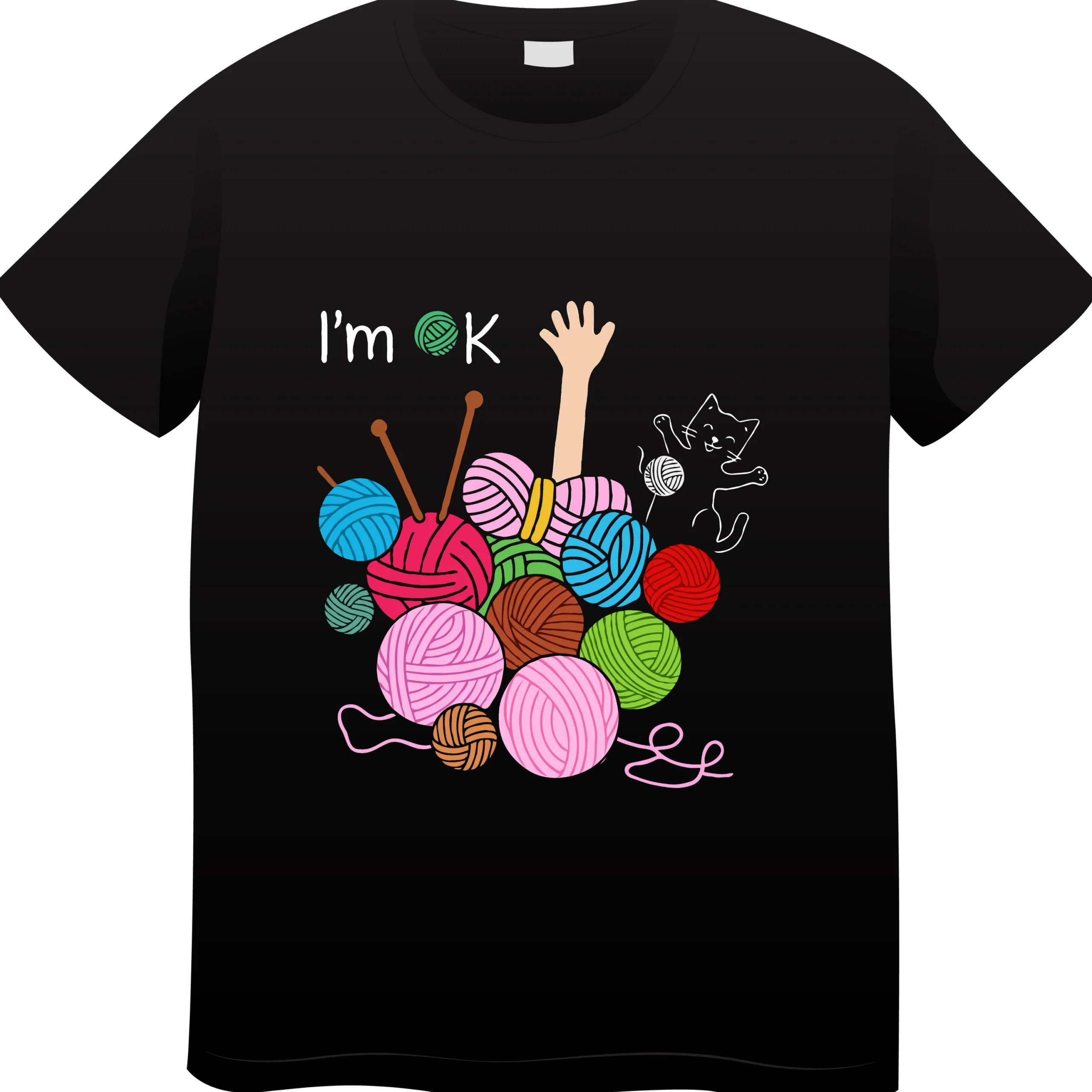 I’m OK Crochet T-Shirt | Funny Yarn Lover Knitting Tee - Image 3