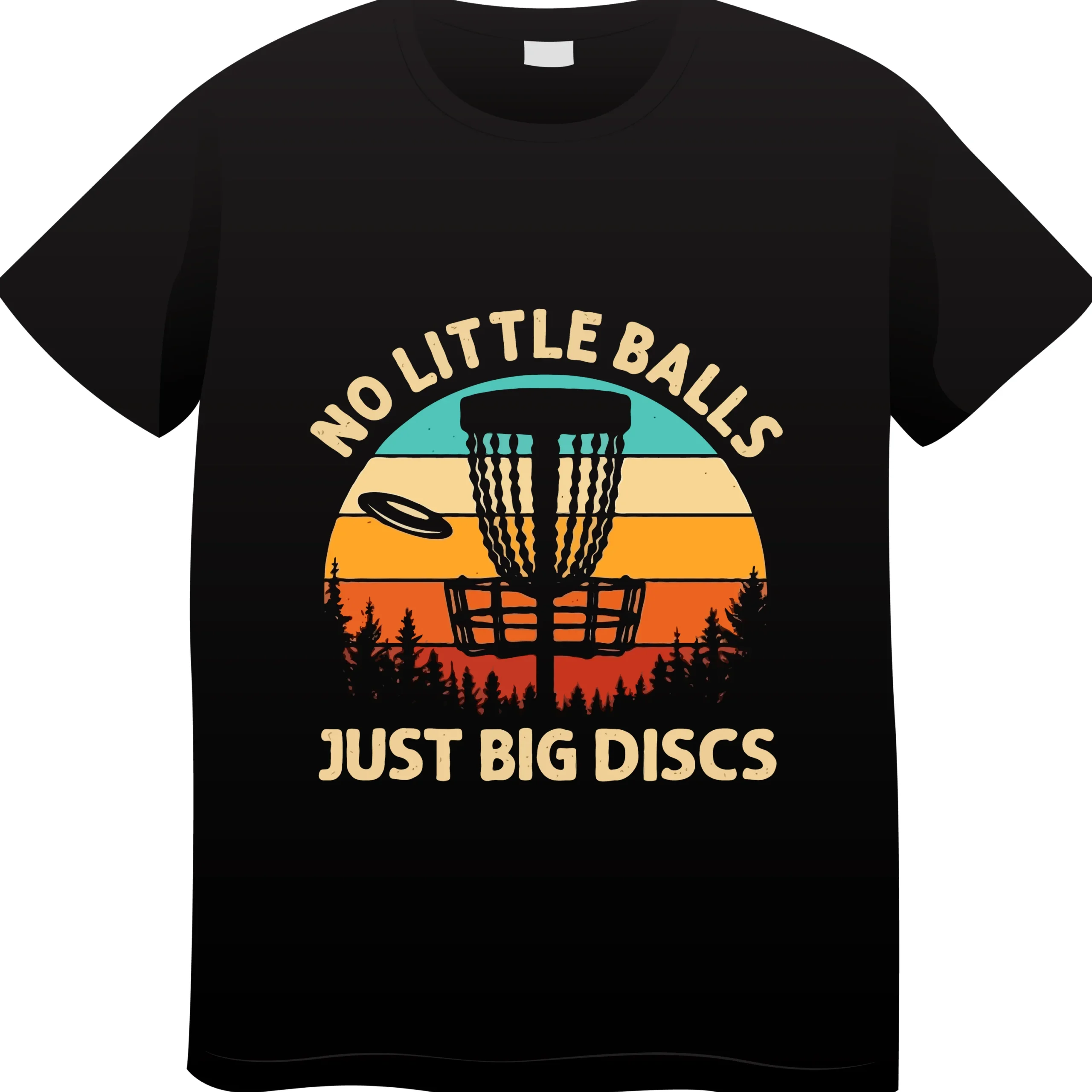 No Little Balls Just Big Discs Disc Golf Shirt | Funny Disc Golf T-Shirt | Disc Golf Basket Retro Tee | Frisbee Golf Humor Shirt