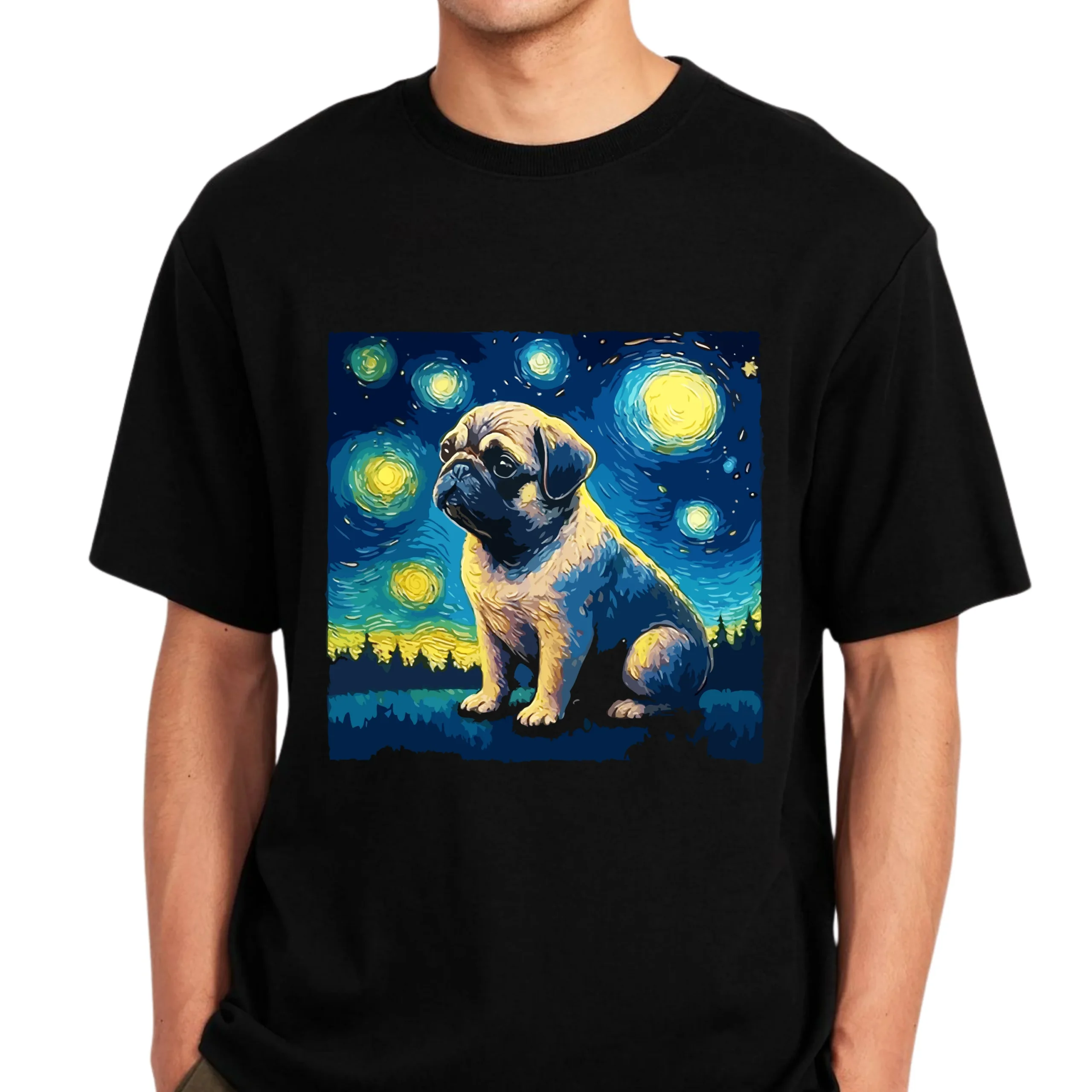 Starry Night Pug T-Shirt | Artistic Pug Dog Lover Tee - Image 3