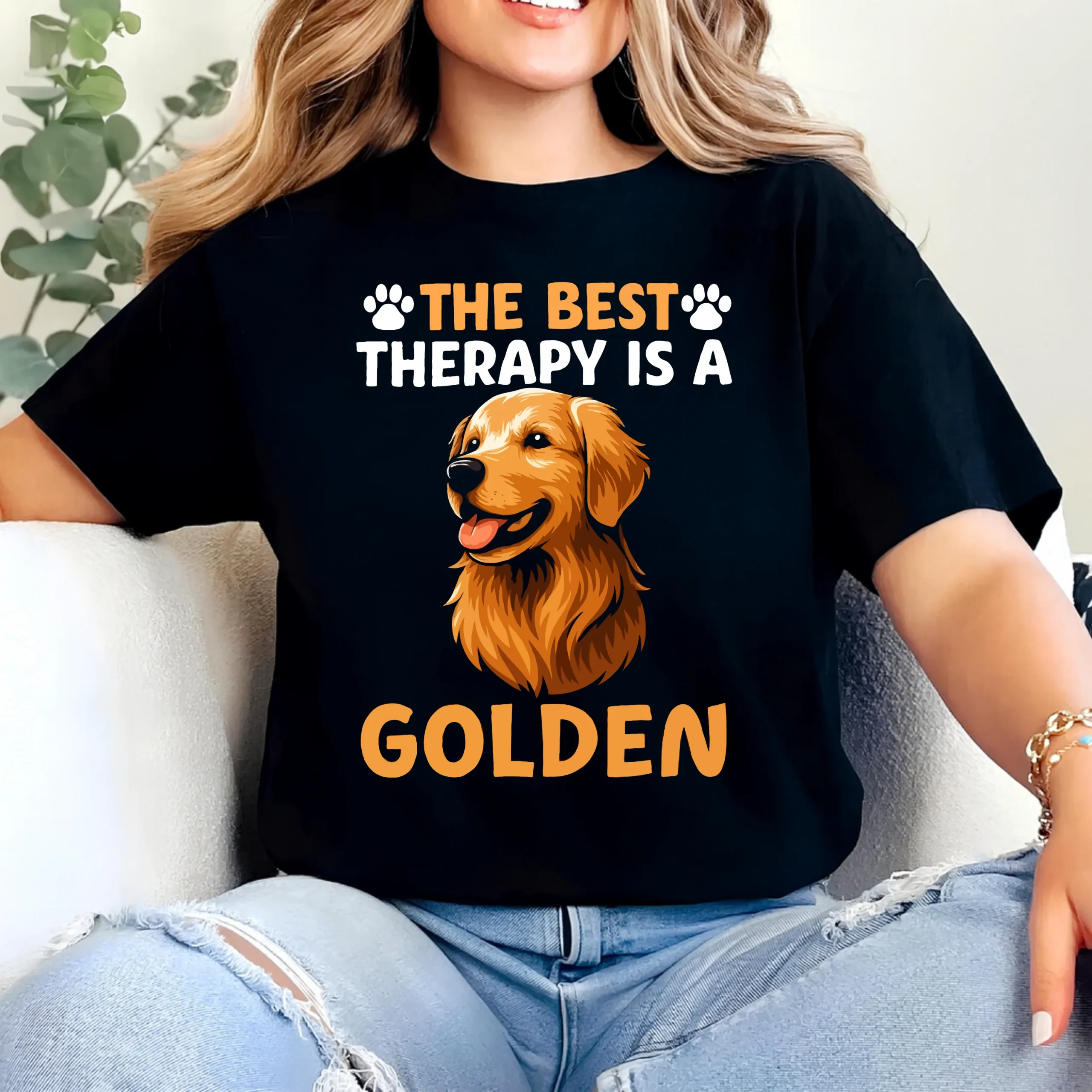 The Best Therapy Is a Golden Retriever Shirt | Dog Lover Gift | Funny Golden Retriever T-Shirt - Image 2