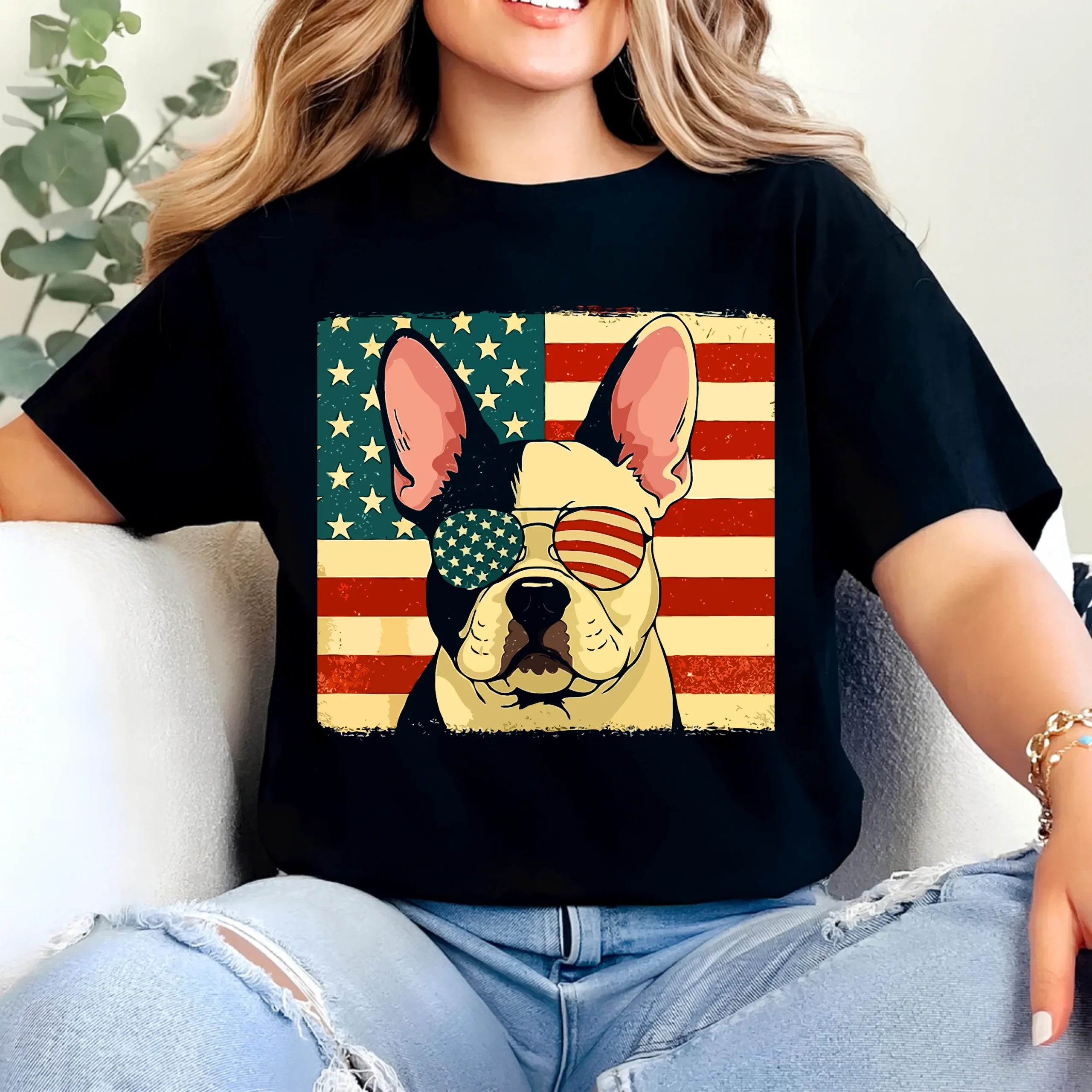 American Flag French Bulldog T-Shirt | Patriotic Frenchie Dog Lover Tee - Image 2