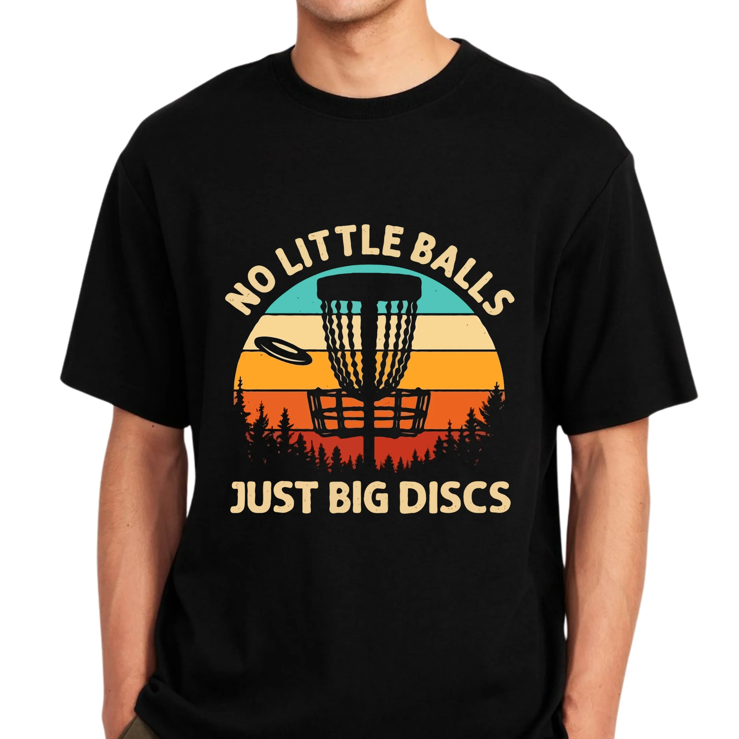 No Little Balls Just Big Discs Disc Golf Shirt | Funny Disc Golf T-Shirt | Disc Golf Basket Retro Tee | Frisbee Golf Humor Shirt - Image 3