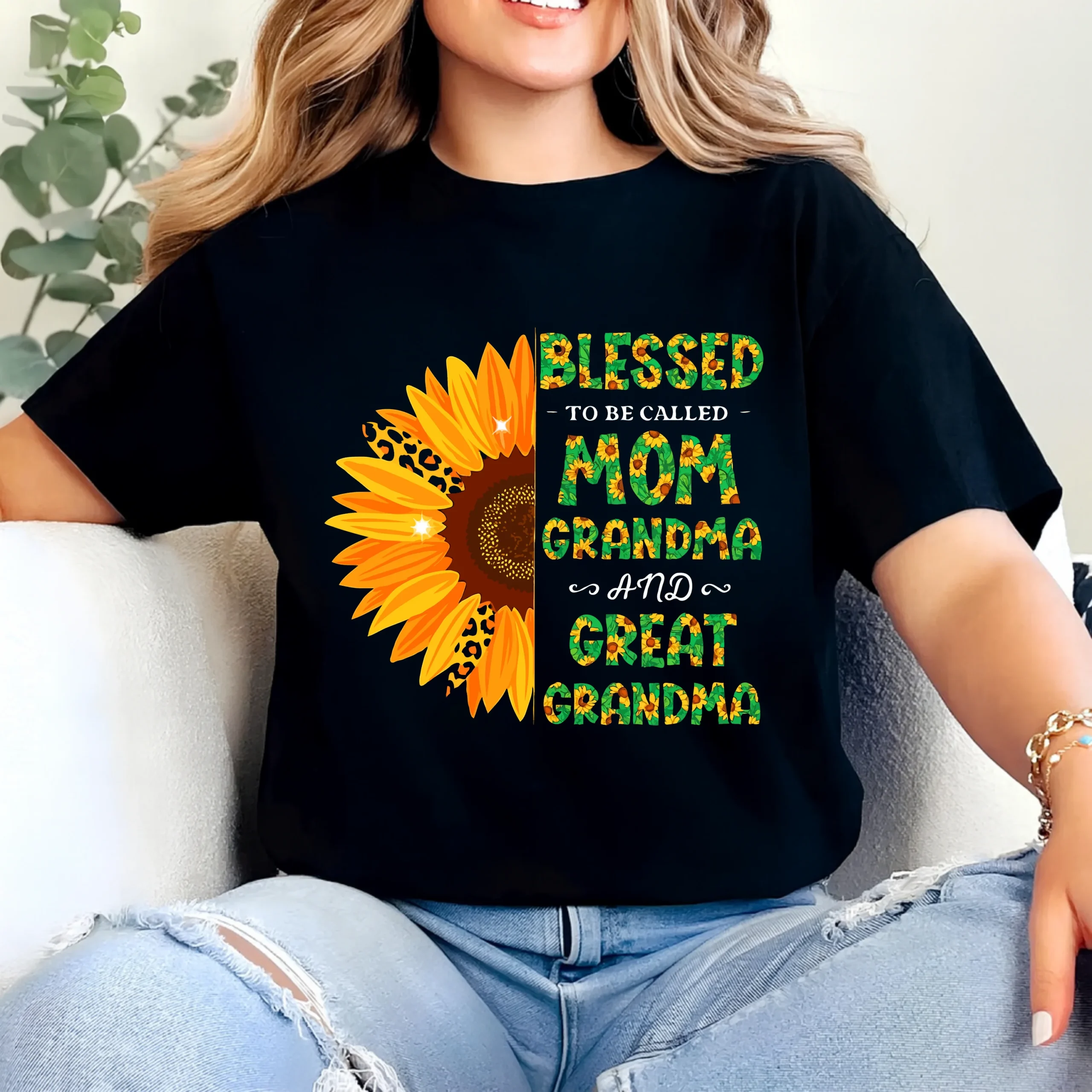 Blessed to Be Called Mom Grandma Great Grandma Shirt | Sunflower Grandma T-Shirt | Proud Great Grandma Gift | Family Love Shirt - Image 2