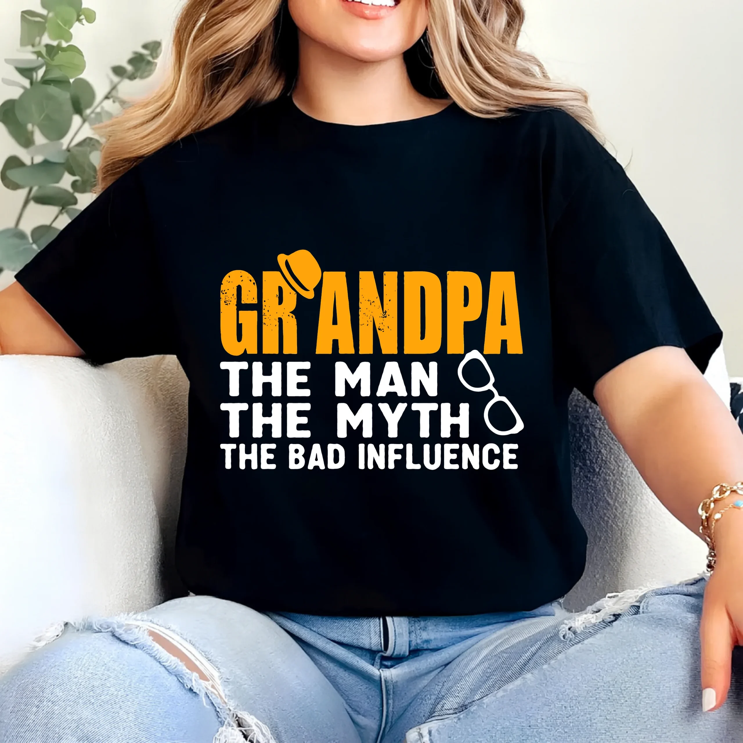 Grandpa The Man The Myth The Bad Influence Shirt | Funny Grandpa T-Shirt | Grandpa Humor Tee | Grandfather Gift Shirt | Dad Grandpa Apparel - Image 2