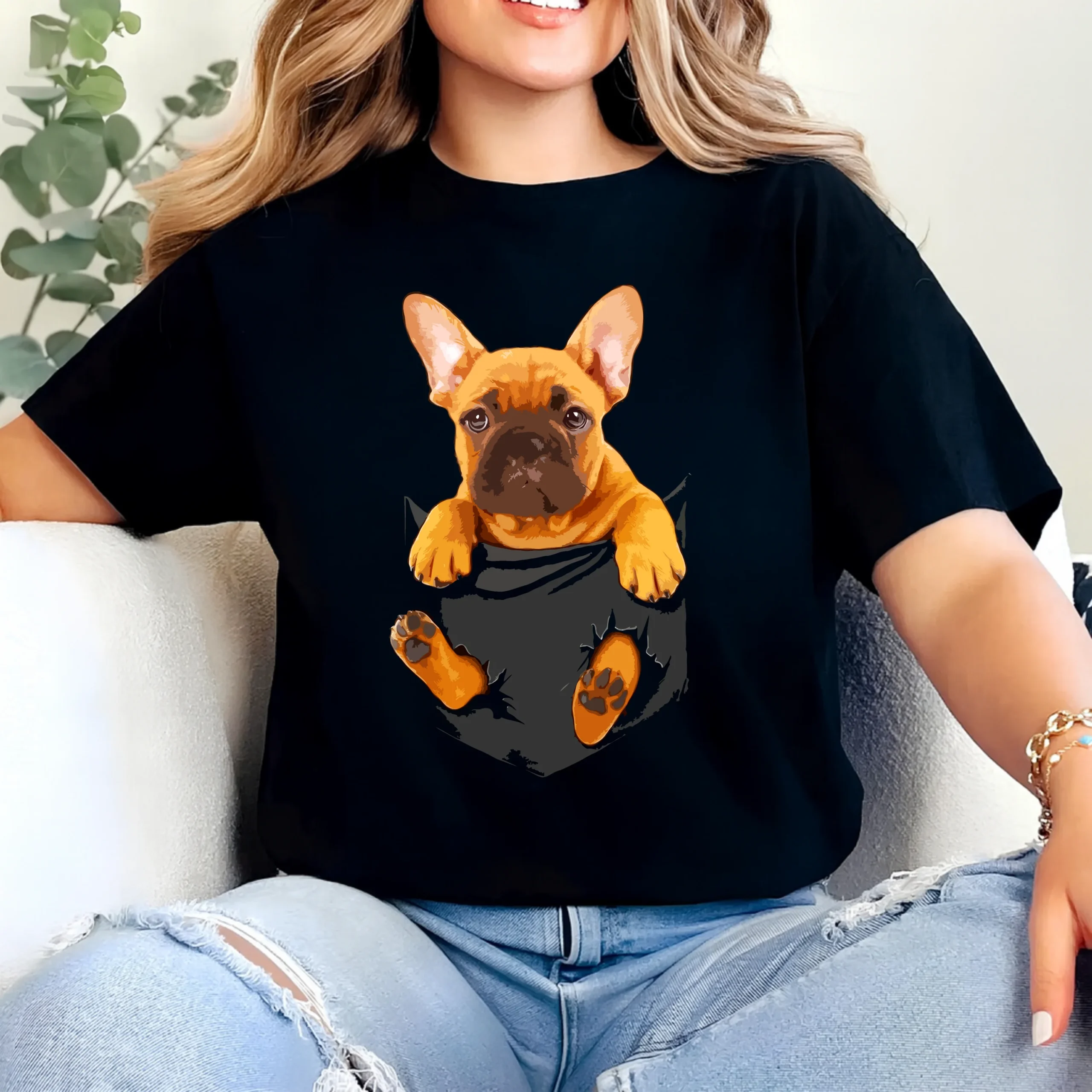 French Bulldog Puppy Pocket T-Shirt | Cute Frenchie Dog Lover Tee - Image 2