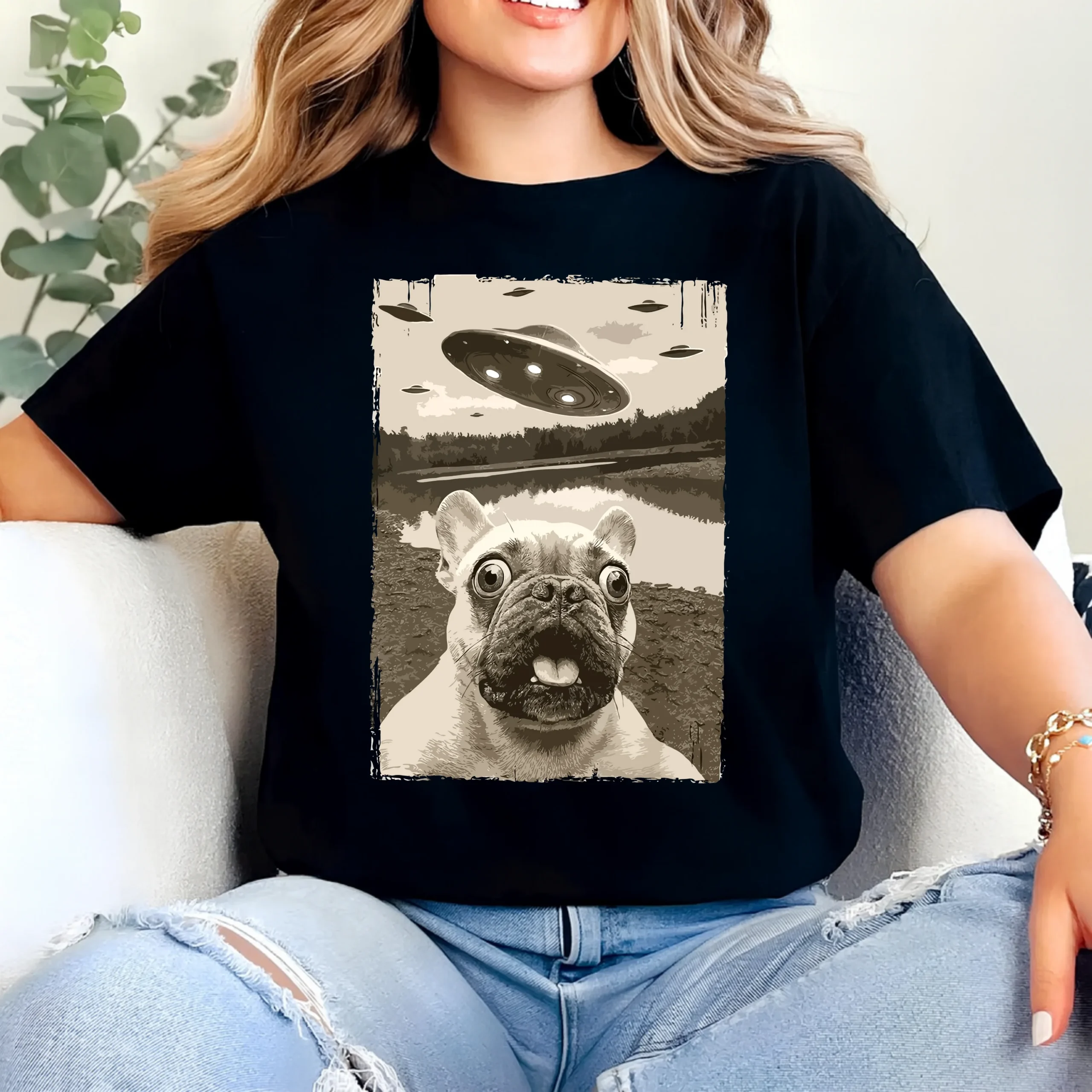 UFO French Bulldog T-Shirt | Funny Alien Frenchie Dog Tee - Image 2