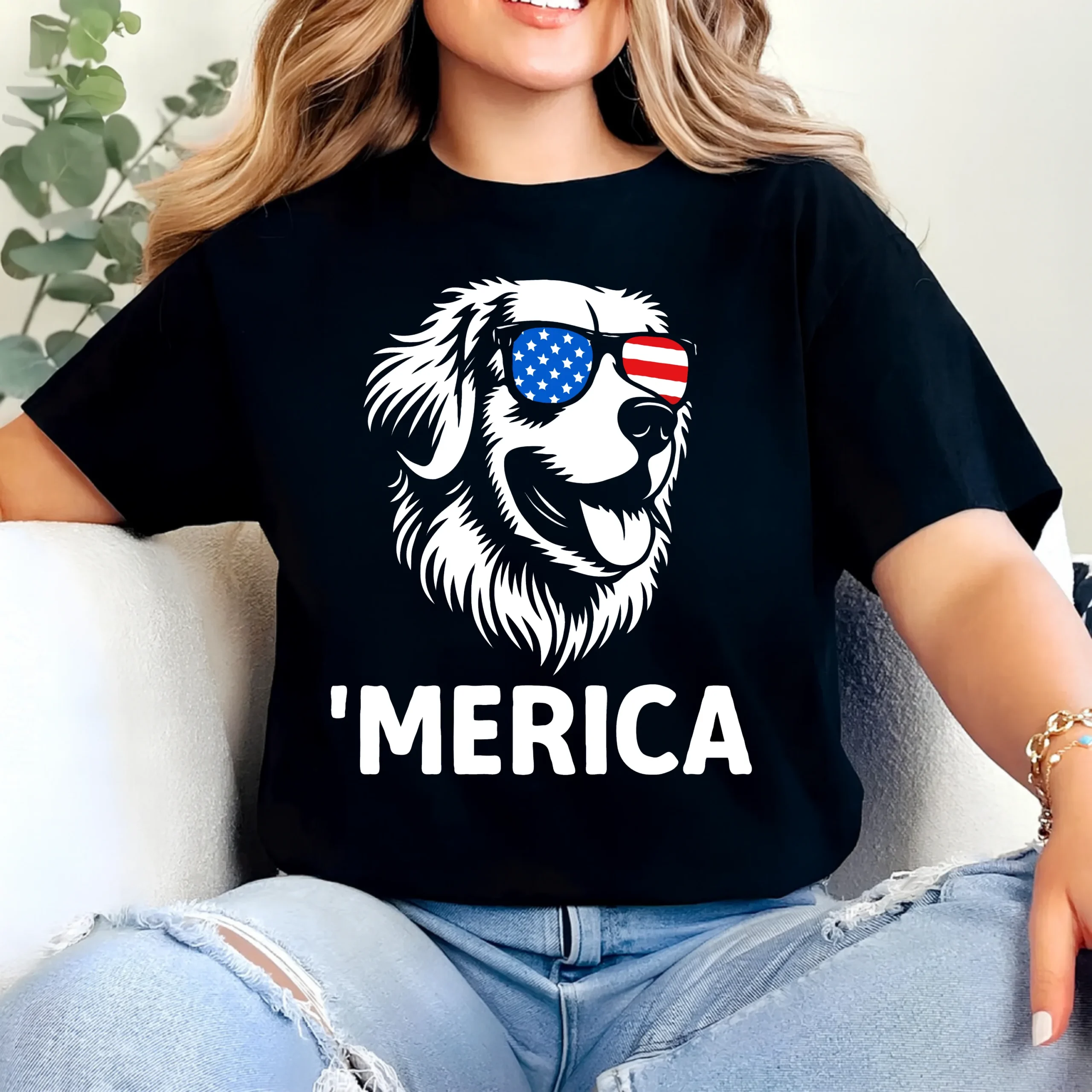 ’Merica Dog Shirt | Patriotic Dog Sunglasses T-Shirt | USA Dog Lover Tee - Image 2