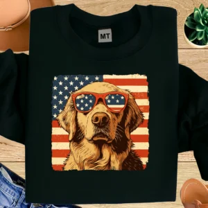 Patriotic Golden Retriever Shirt | Golden Retriever American Flag Sunglasses Tee | USA Dog Lover T-Shirt