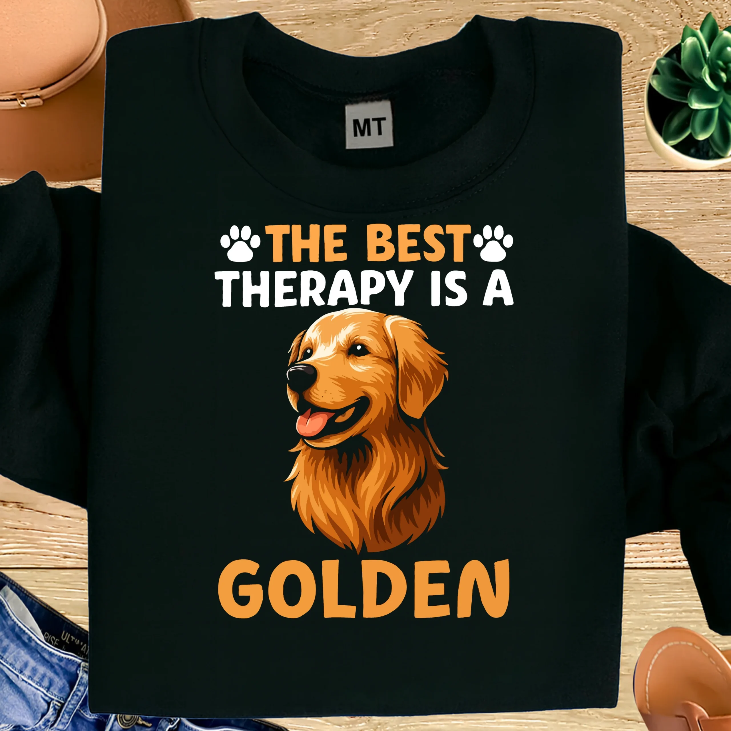 The Best Therapy Is a Golden Retriever Shirt | Dog Lover Gift | Funny Golden Retriever T-Shirt