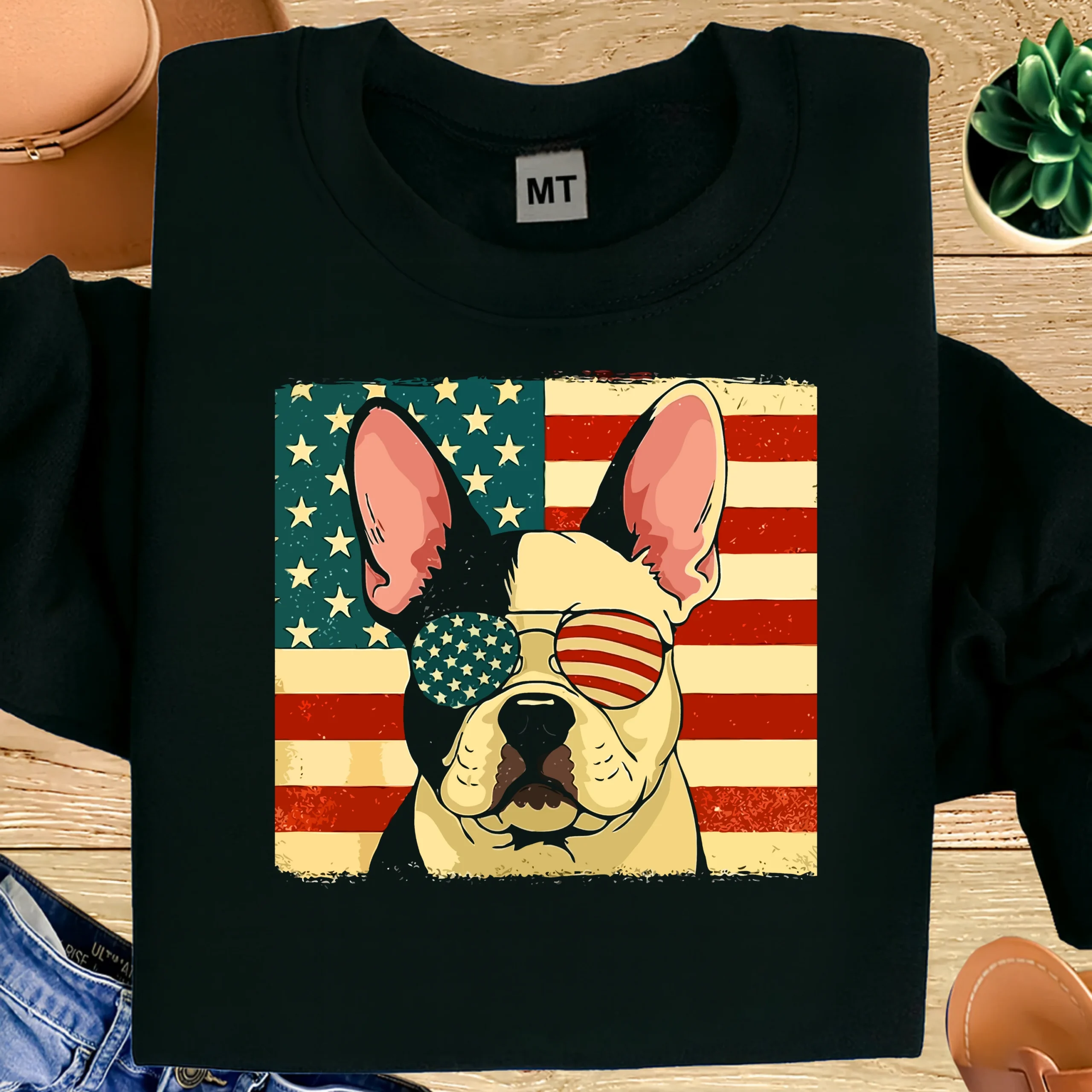 American Flag French Bulldog T-Shirt | Patriotic Frenchie Dog Lover Tee