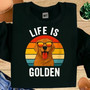 Life Is Golden Shirt | Golden Retriever Retro Sunset T-Shirt | Dog Lover Vintage Tee