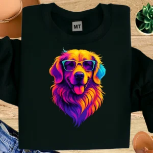 Rainbow Golden Retriever Shirt | Colorful Dog Lover T-Shirt | Neon Golden Retriever Tee