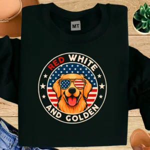 Red White and Golden Shirt | Patriotic Golden Retriever T-Shirt | American Dog Lover Tee