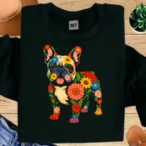 Floral French Bulldog T-Shirt | Colorful Flower Frenchie Dog Lover Tee