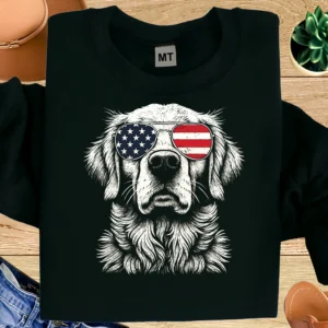 Patriotic Golden Retriever Shirt | American Flag Sunglasses Dog T-Shirt | USA Dog Lover Tee